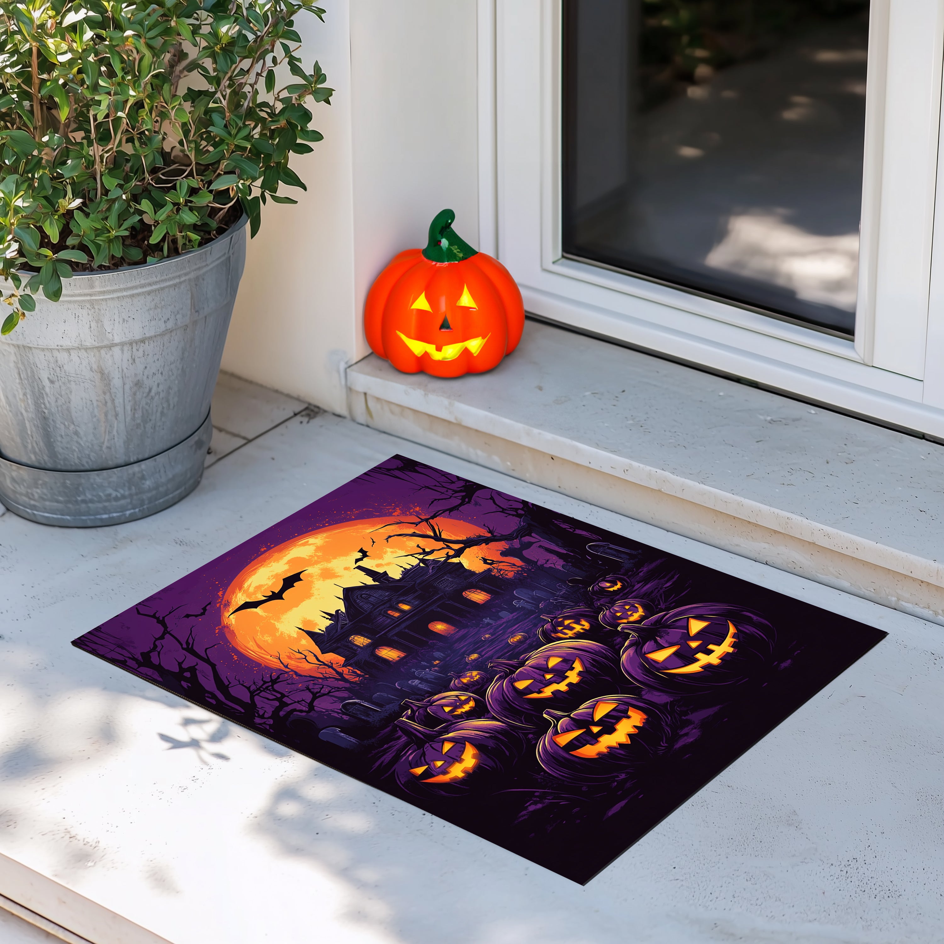 Haunted House and Pumpkins Halloween Doormat