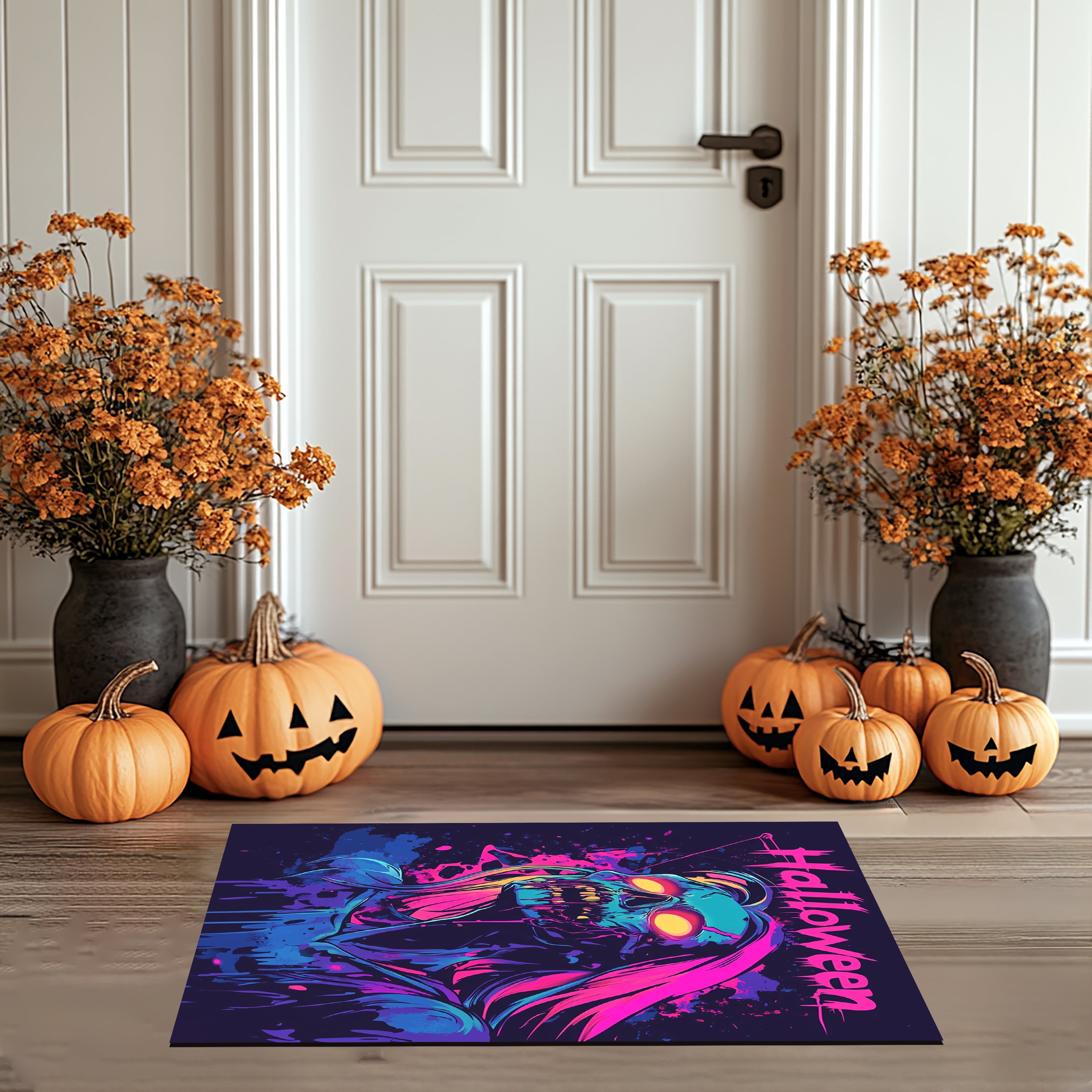 Neon Skull Halloween Doormat