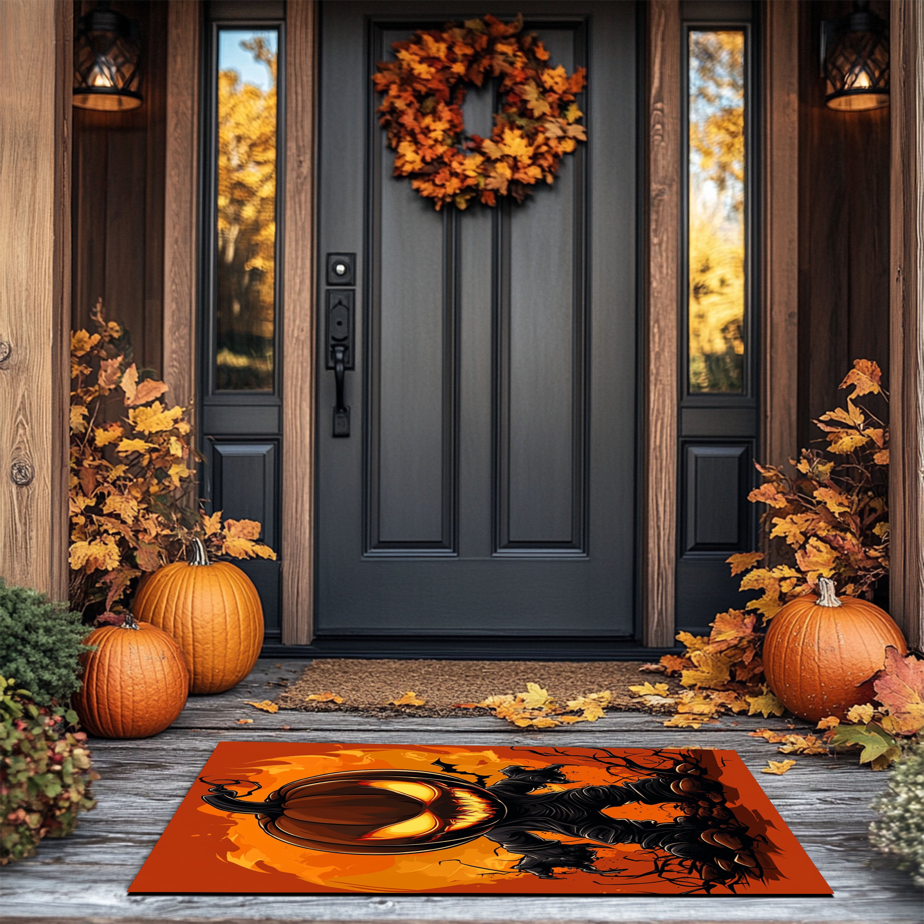 Grinning Pumpkin Reaper Halloween Doormat