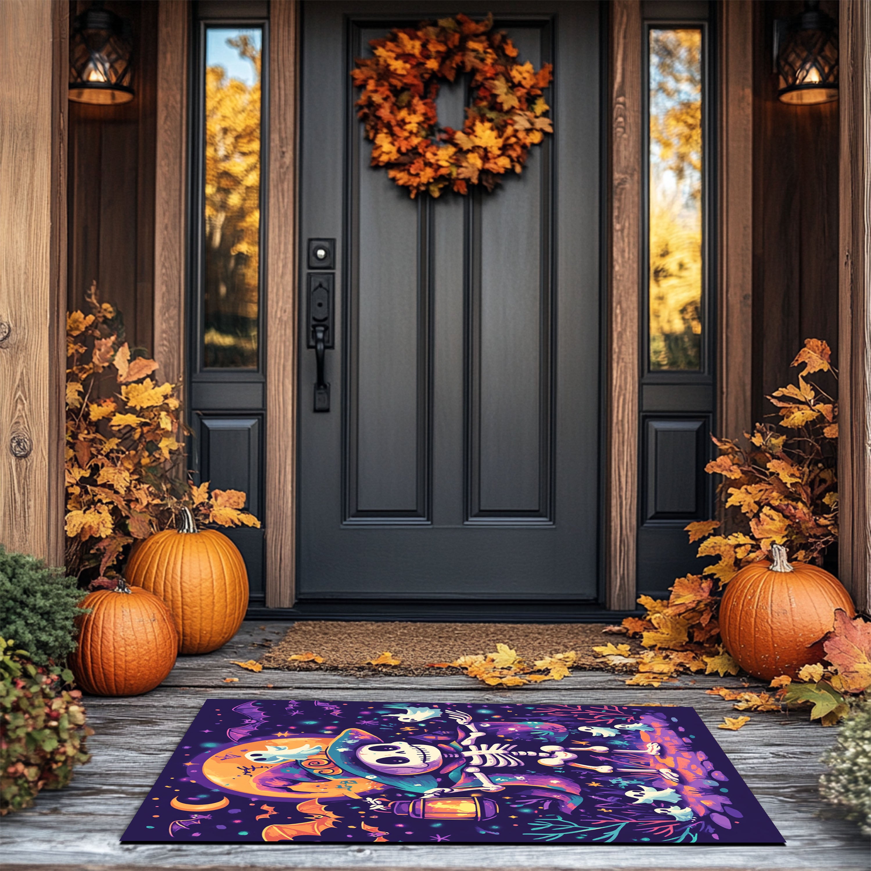 Playful Skeleton Design Halloween Doormat