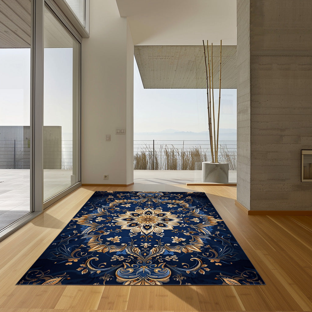 Dark Blue Oriental Non-Slip Rug