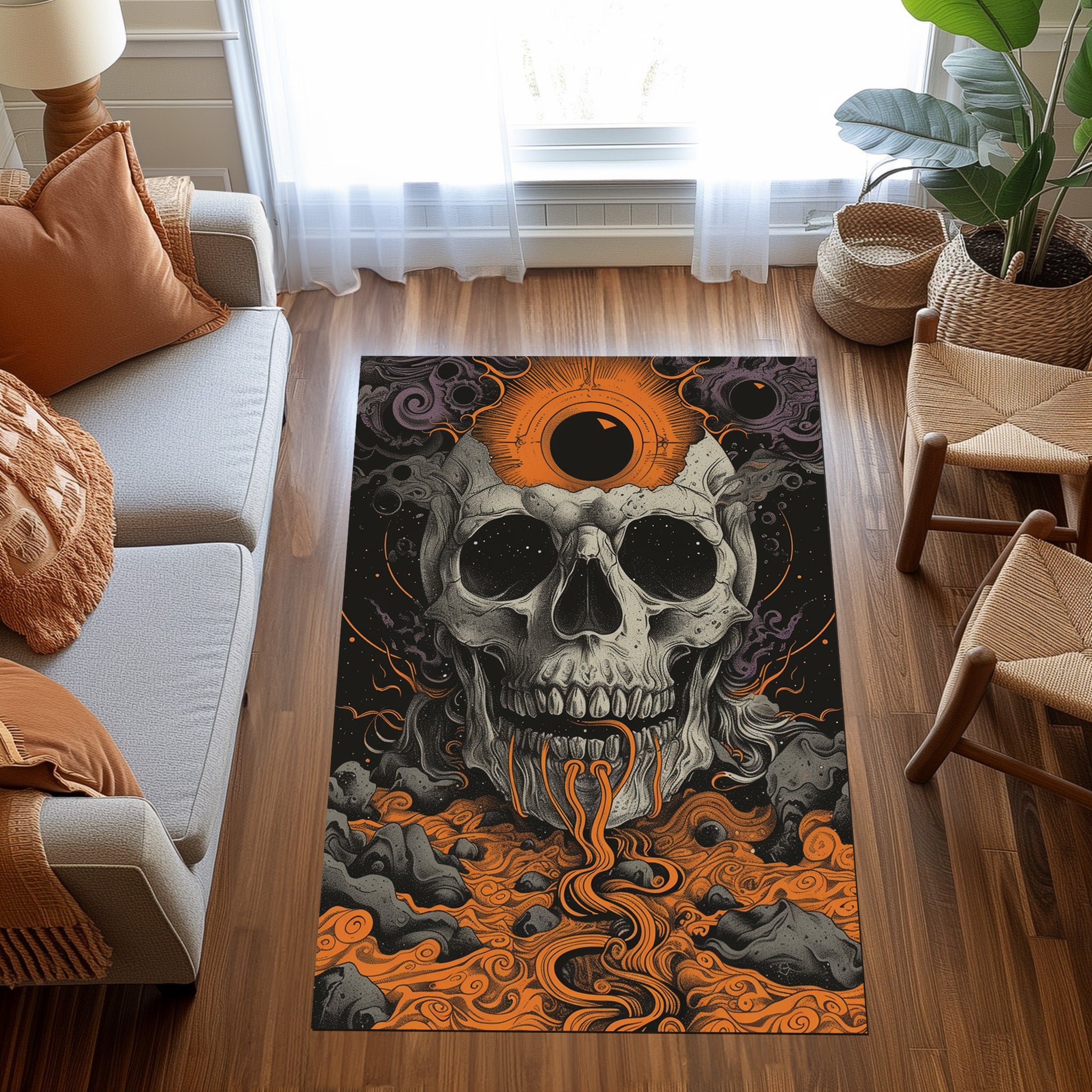 Black And White Skull Non-Slip Rug