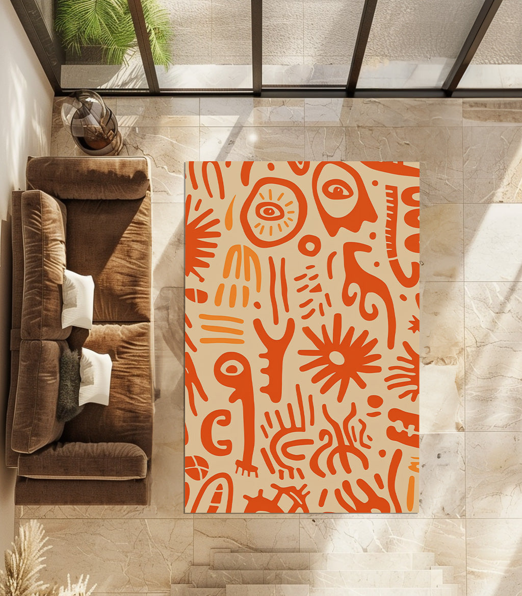 An Orange And Beige Pattern With Abstract Shapes Non-Slip Rug