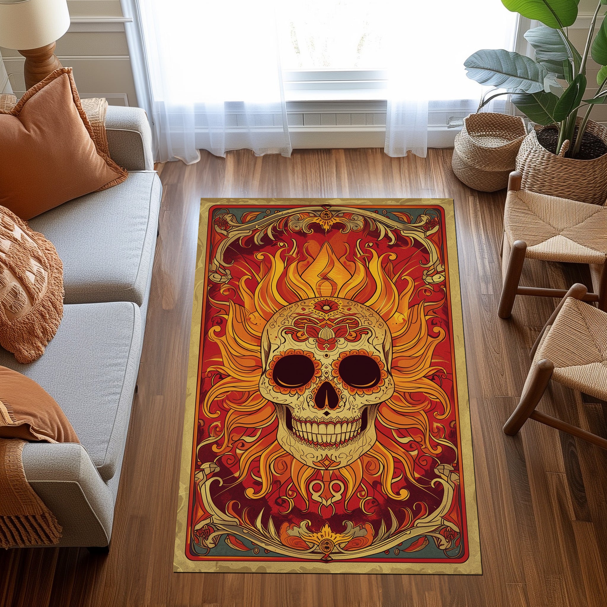 Mexican Skull Tarot Card Non-Slip Rug