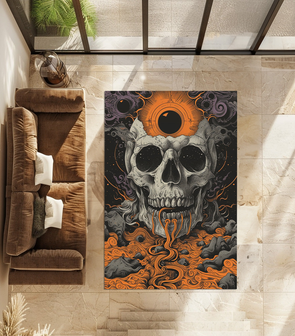 Black And White Skull Non-Slip Rug