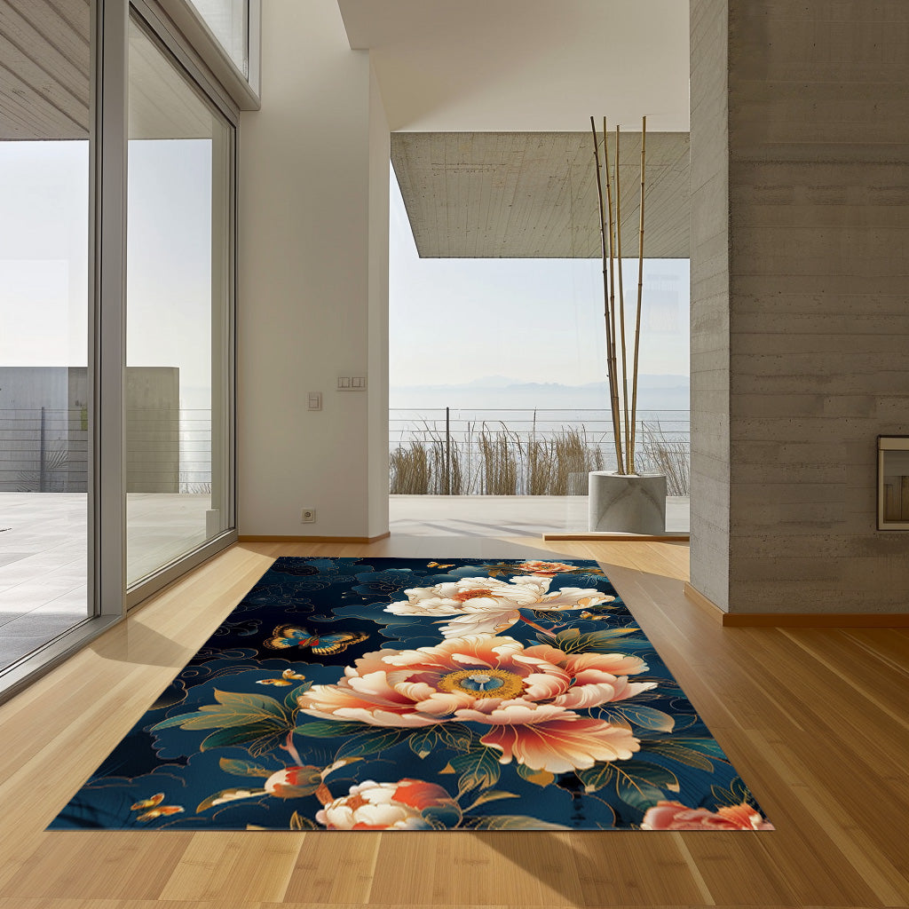 Exotic Peonies Suzhou Embroidery Chinese Non-Slip Rug