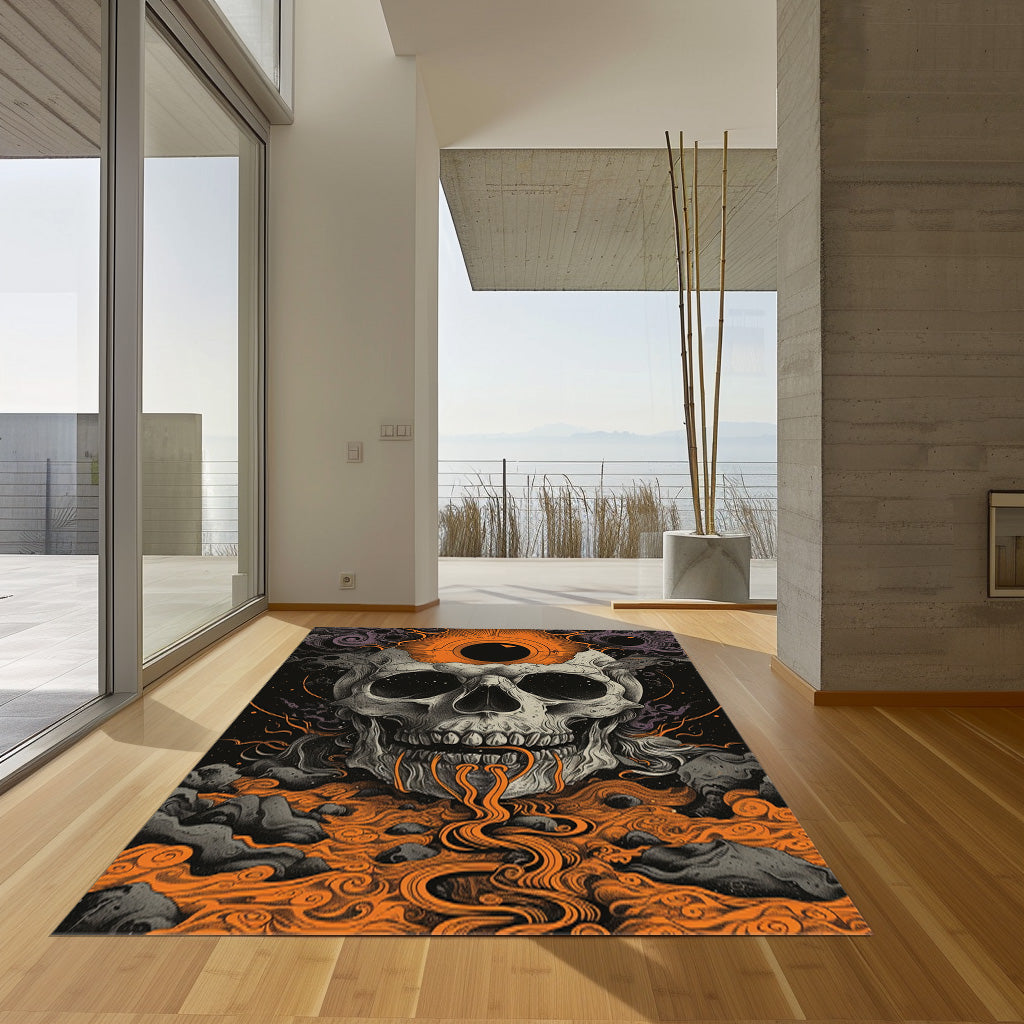Black And White Skull Non-Slip Rug