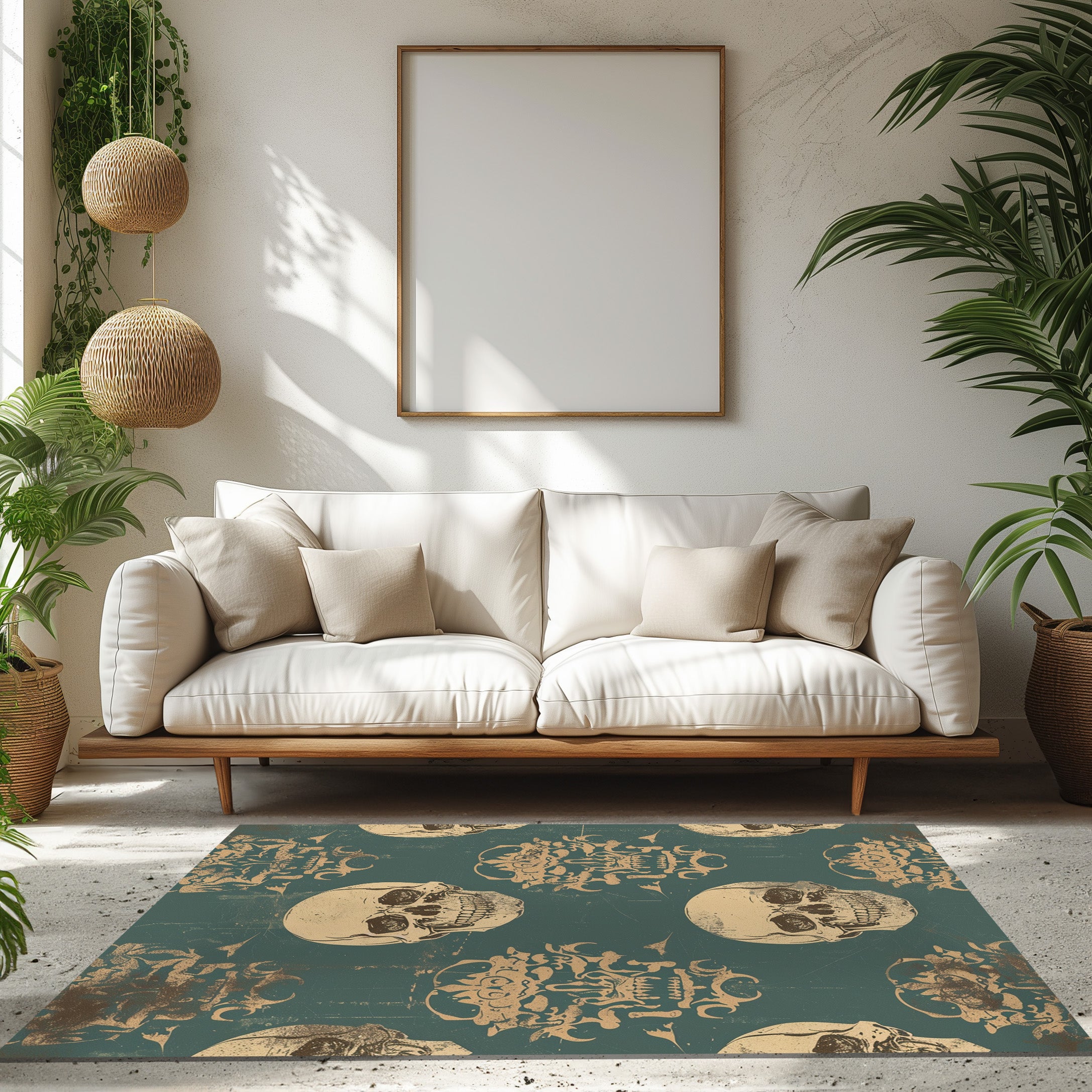 Gold Skull On Petrol Non-Slip Rug
