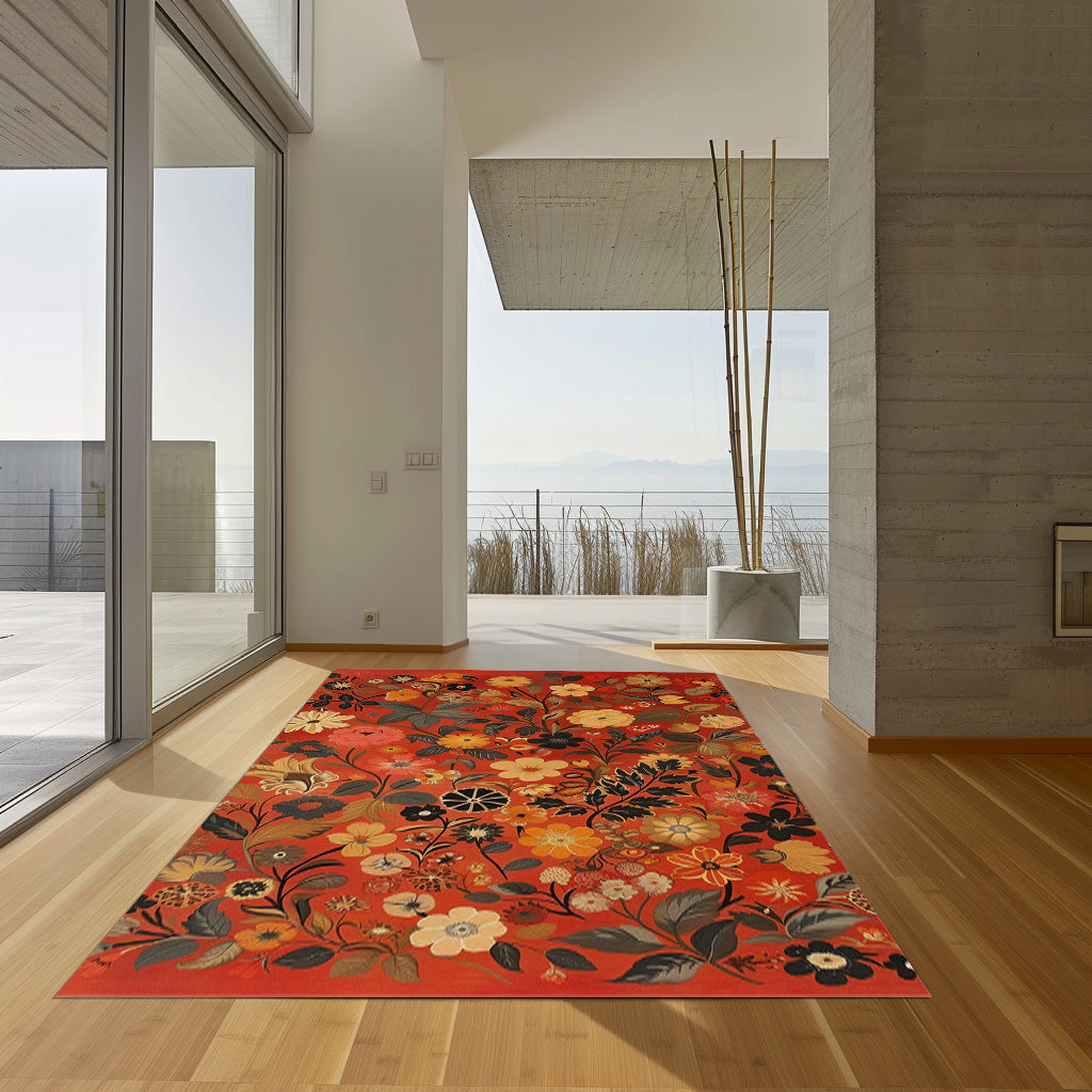 Vintage Design Flowers Non-Slip Rug