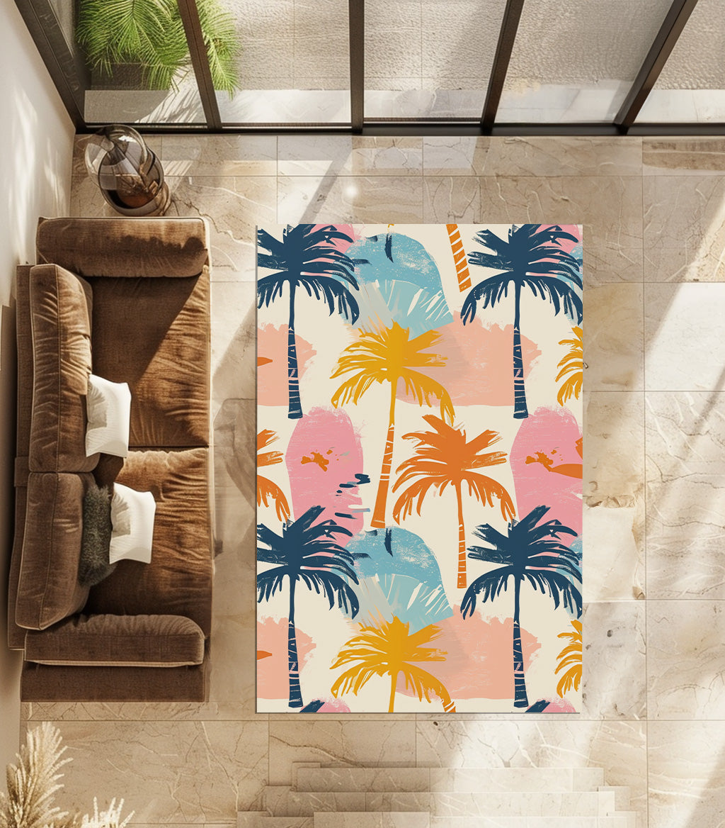 Colorful Palm Trees Non-Slip Rug
