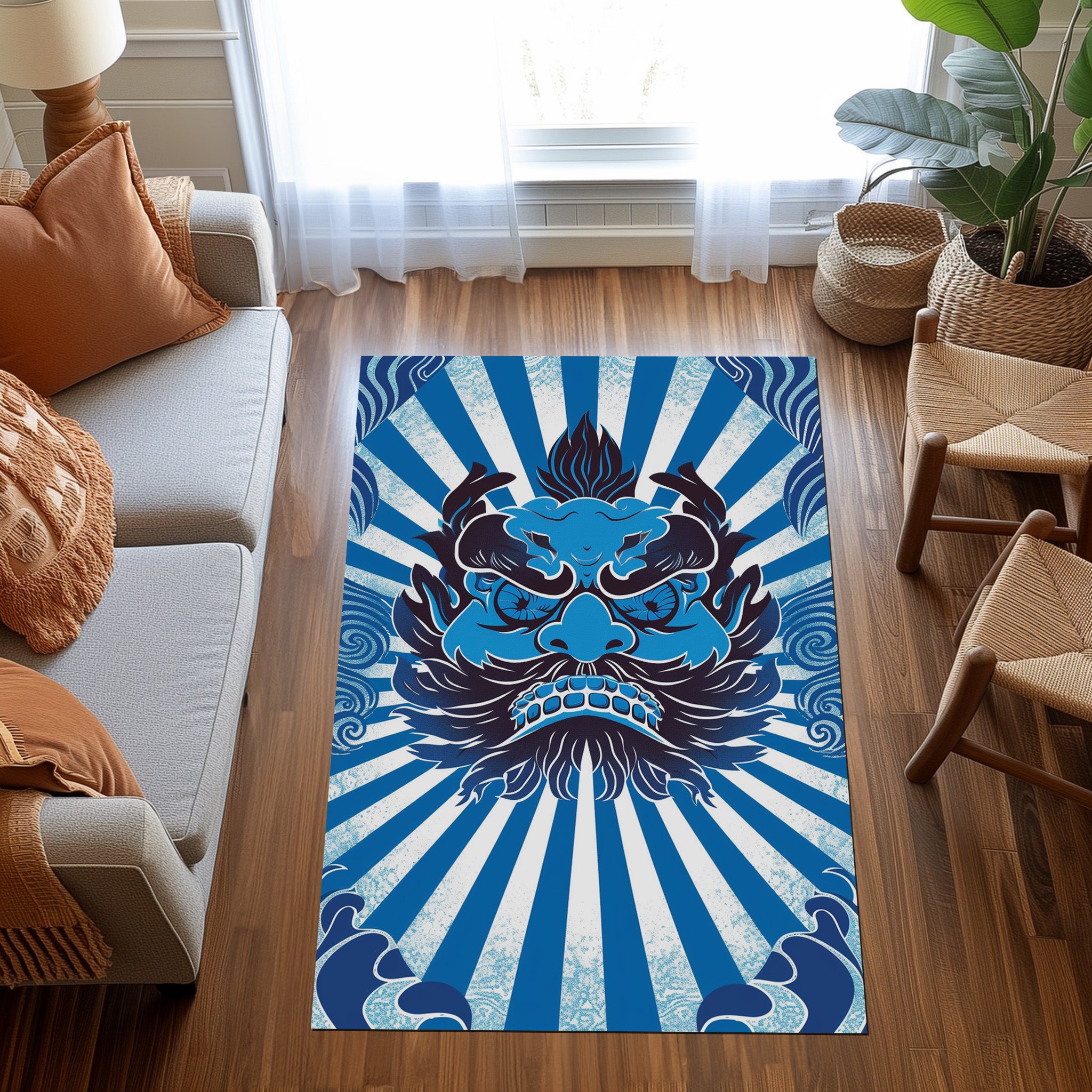 Central Blue Tengu Non-Slip Rug