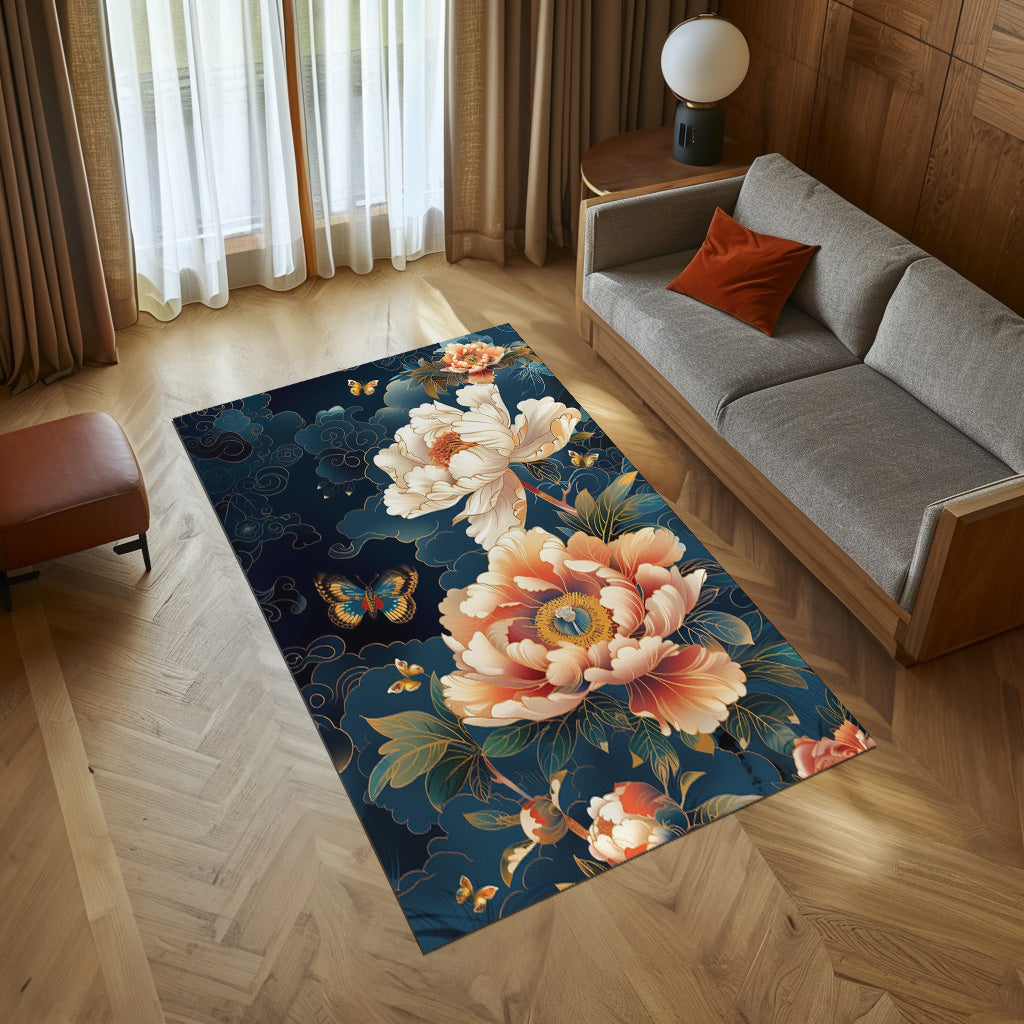 Exotic Peonies Suzhou Embroidery Chinese Non-Slip Rug