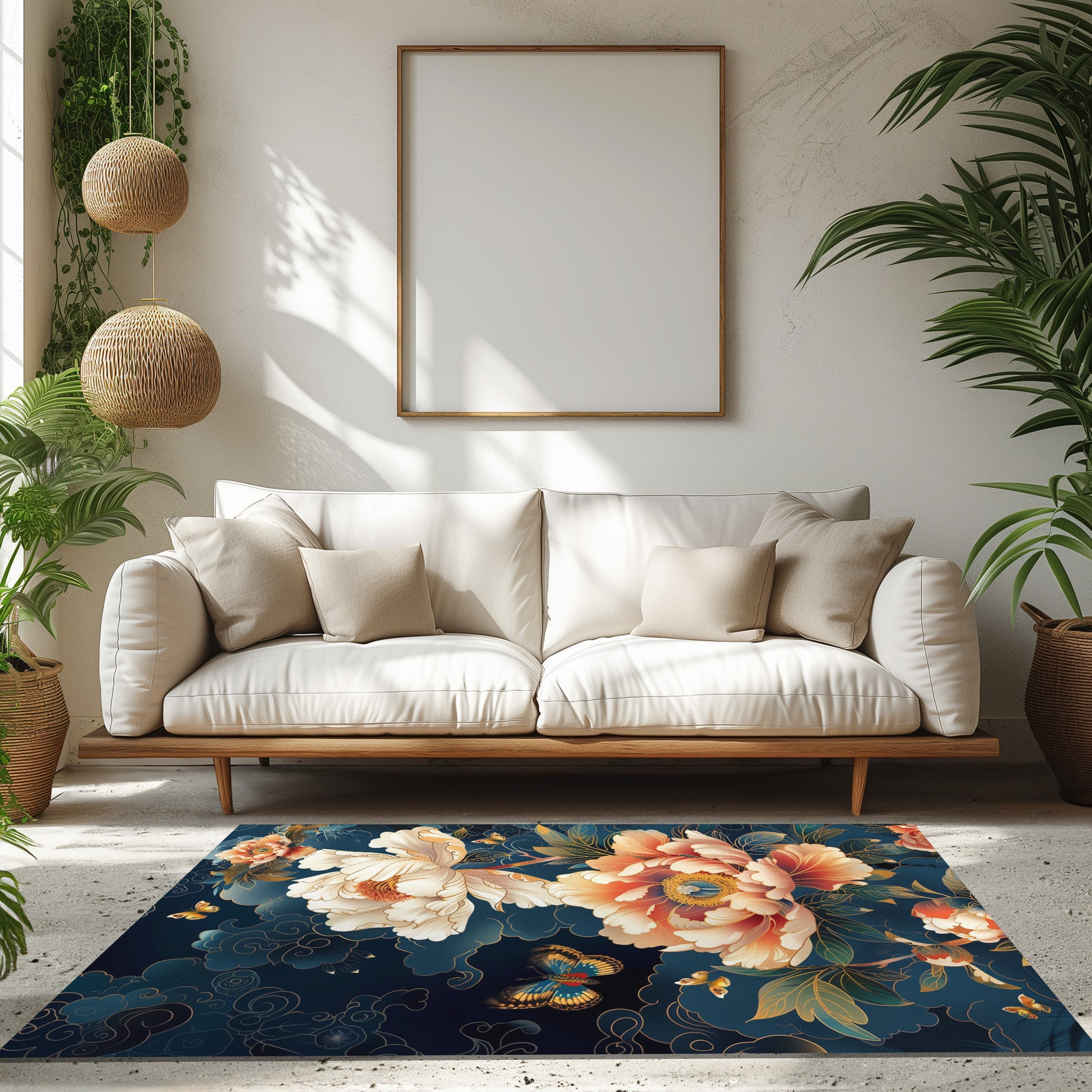 Exotic Peonies Suzhou Embroidery Chinese Non-Slip Rug
