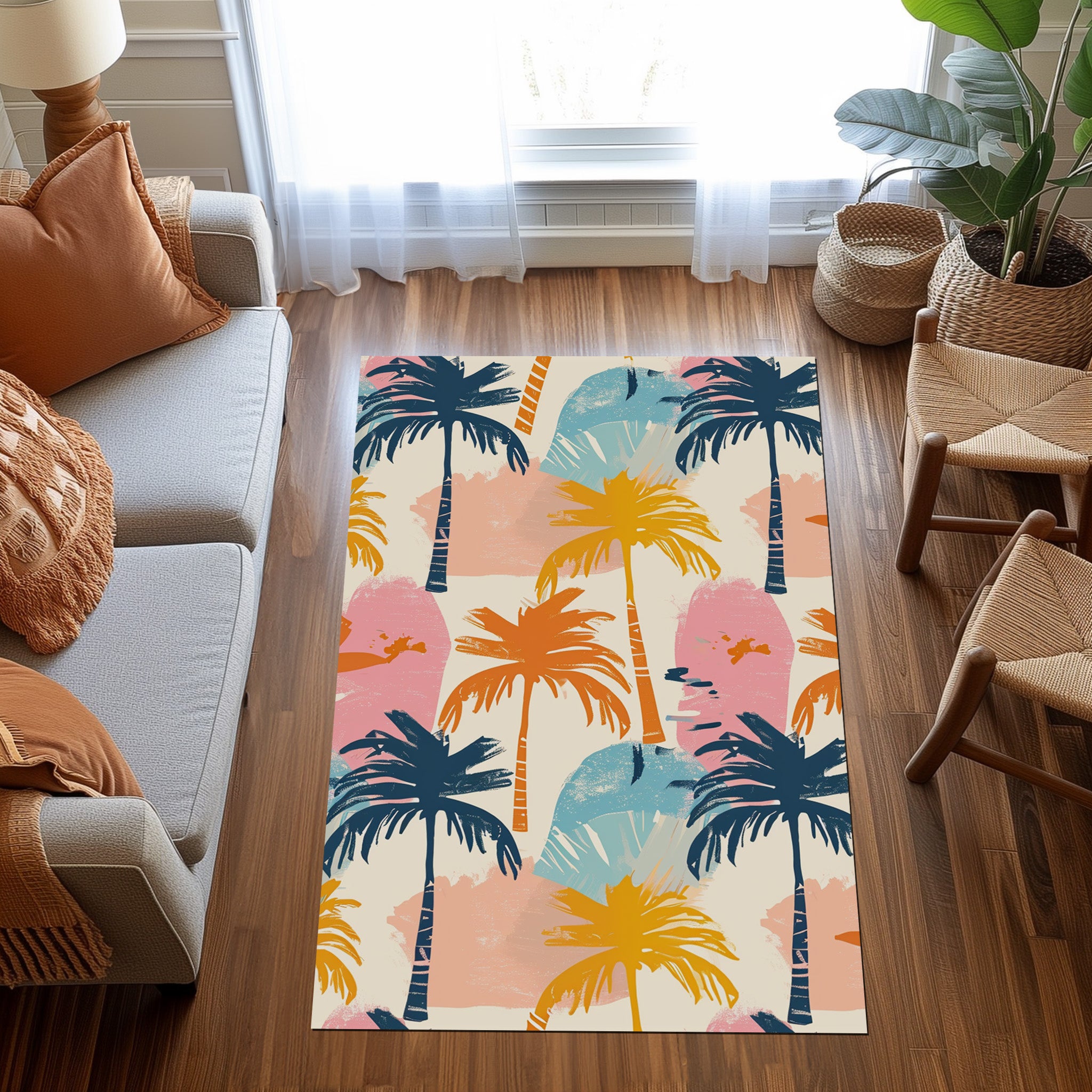 Colorful Palm Trees Non-Slip Rug