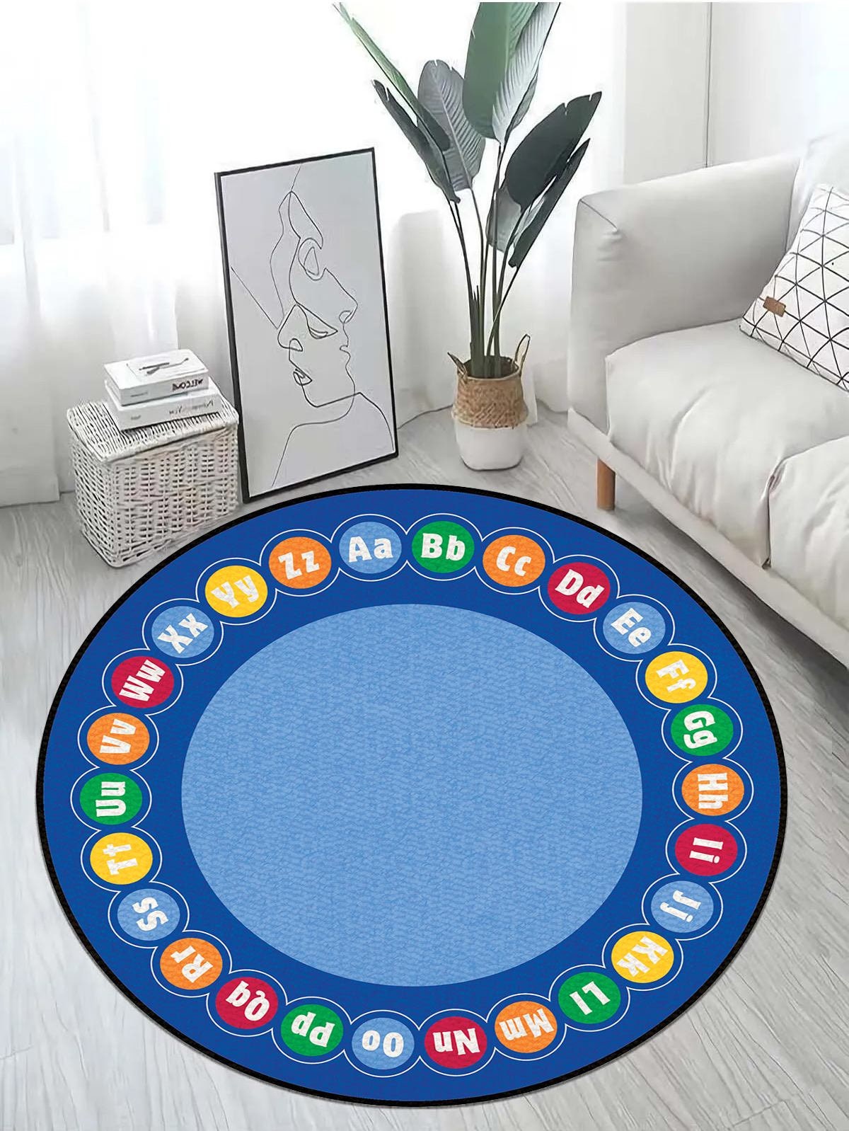 Just Rugging Rounded Rug ABC Nursery RugNon-Slip Rug Washable Mat Child Stain Resistant Living Room Kitchen Carpet