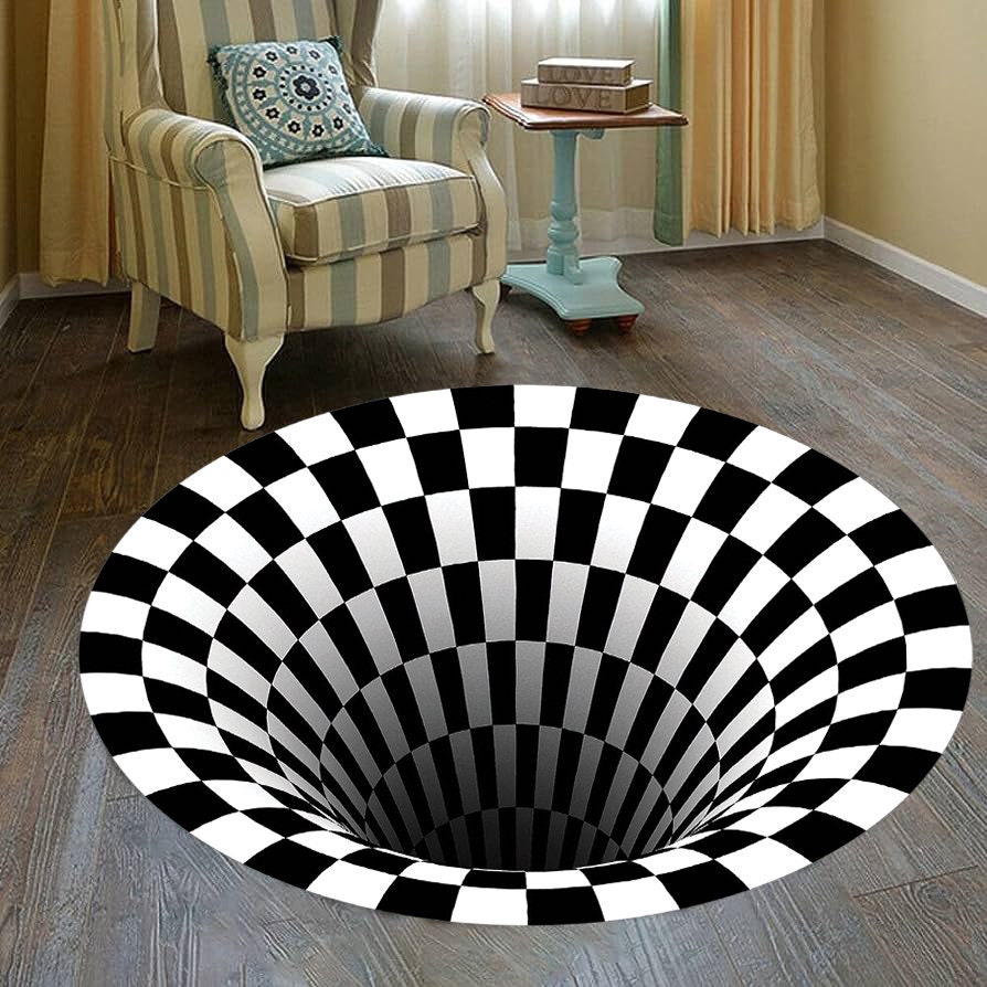 Just Rugging Rounded Rug 3D Vorte x Swirl RugNon-Slip Rug Washable Mat Child Stain Resistant Living Room Kitchen Carpet