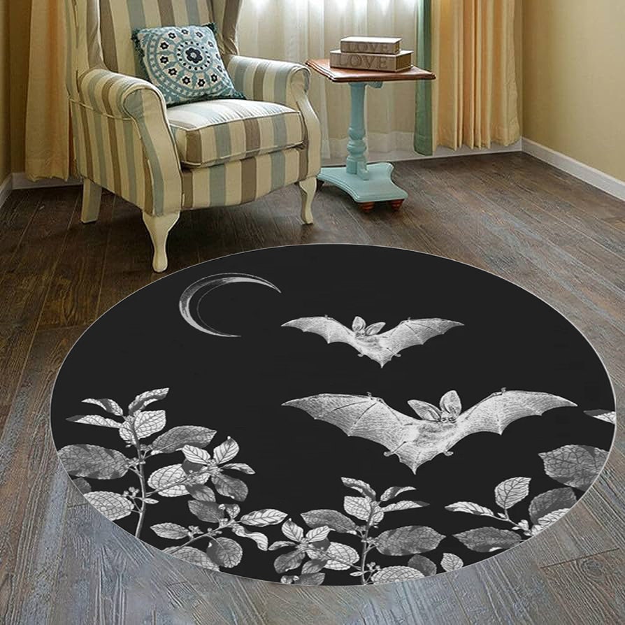 Just Rugging Rounded Rug Gothic Bats DesignNon-Slip Rug Washable Mat Child Stain Resistant Living Room Kitchen Carpet