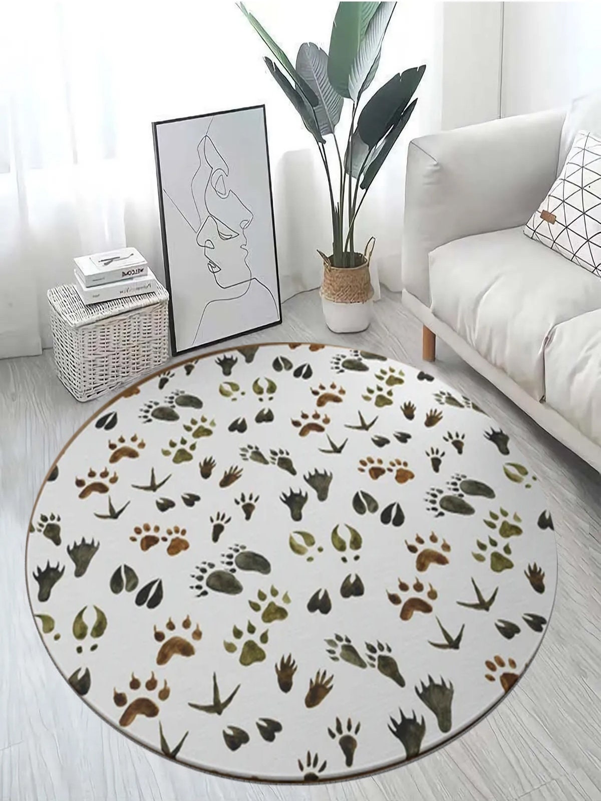 Just Rugging Rounded Rug Animal Tracks RugNon-Slip Rug Washable Mat Child Stain Resistant Living Room Kitchen Carpet
