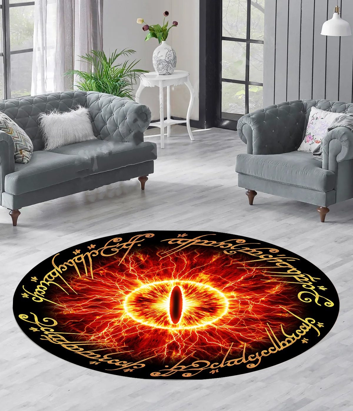 Just Rugging Rounded Rug Red Eyes RugNon-Slip Rug Washable Mat Child Stain Resistant Living Room Kitchen Carpet