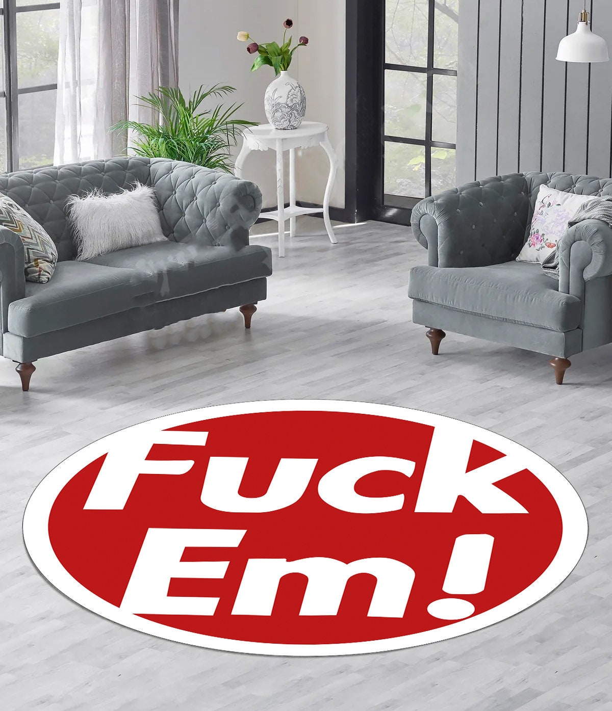 Just Rugging Rounded Rug Fuck Em Round CarpetNon-Slip Rug Washable Mat Child Stain Resistant Living Room Kitchen Carpet