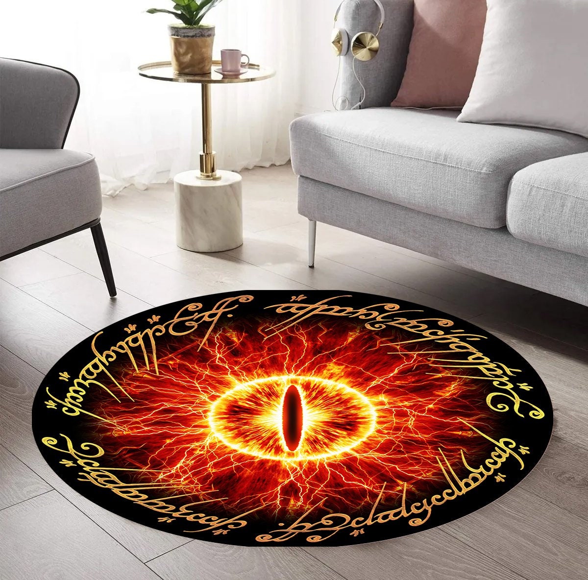 Just Rugging Rounded Rug Red Eyes RugNon-Slip Rug Washable Mat Child Stain Resistant Living Room Kitchen Carpet