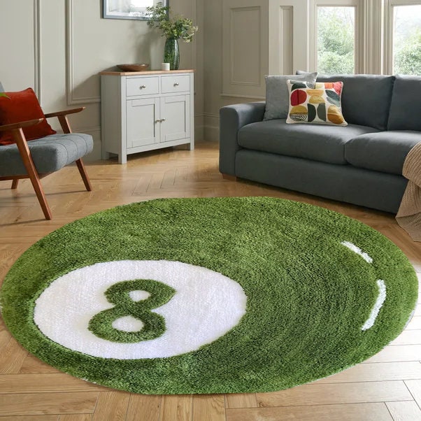 Just Rugging Rounded Rug Green Ball RugNon-Slip Rug Washable Mat Child Stain Resistant Living Room Kitchen Carpet