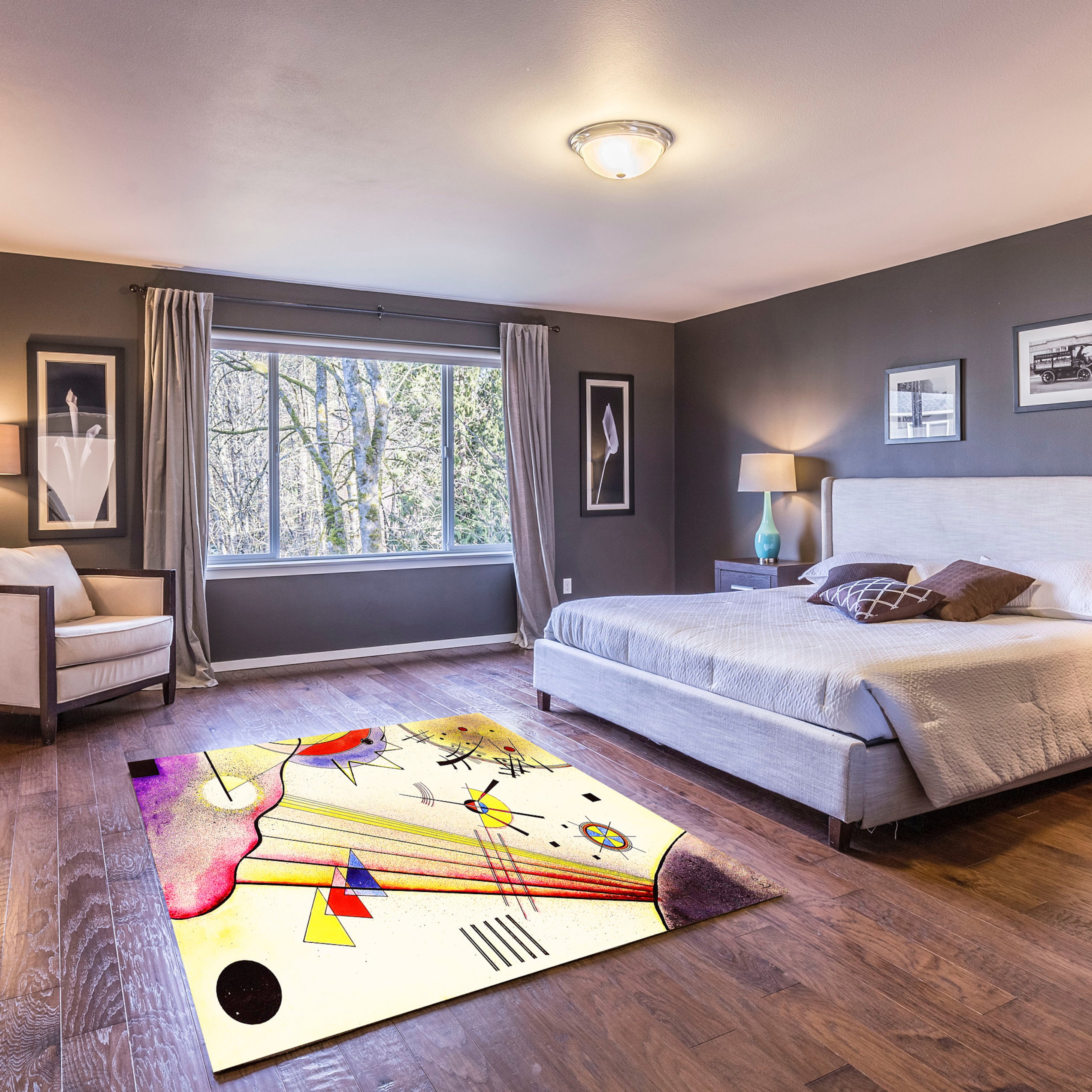 Just Rugging Non-Slip Rug Vibrant Pop Art Inspired Geometric Rug Washable Mat Child Stain Resistant Living Room Kitchen Carpet