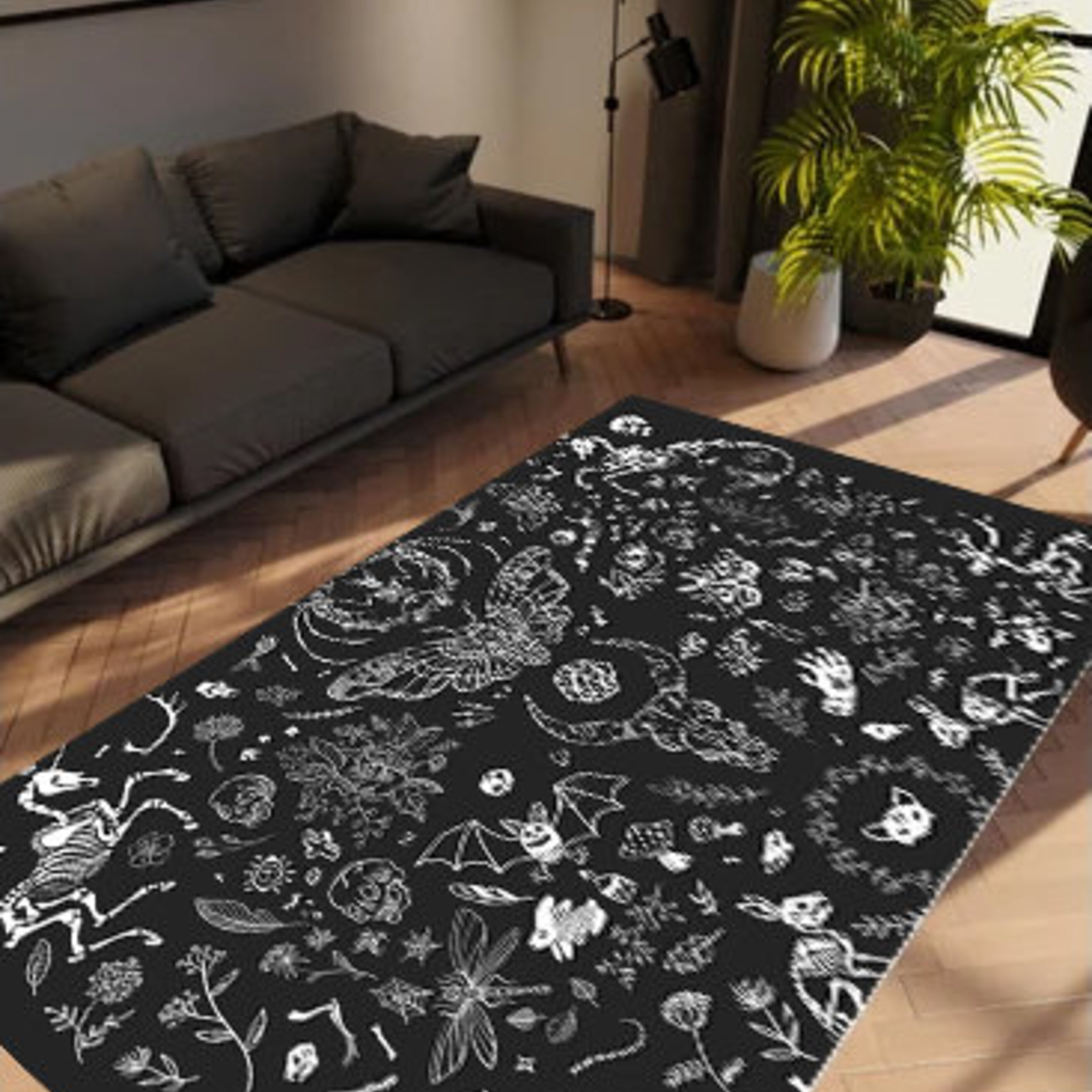 Just Rugging Non-Slip Rug Witch Bat Rug Washable Mat Child Stain Resistant Living Room Kitchen Carpet