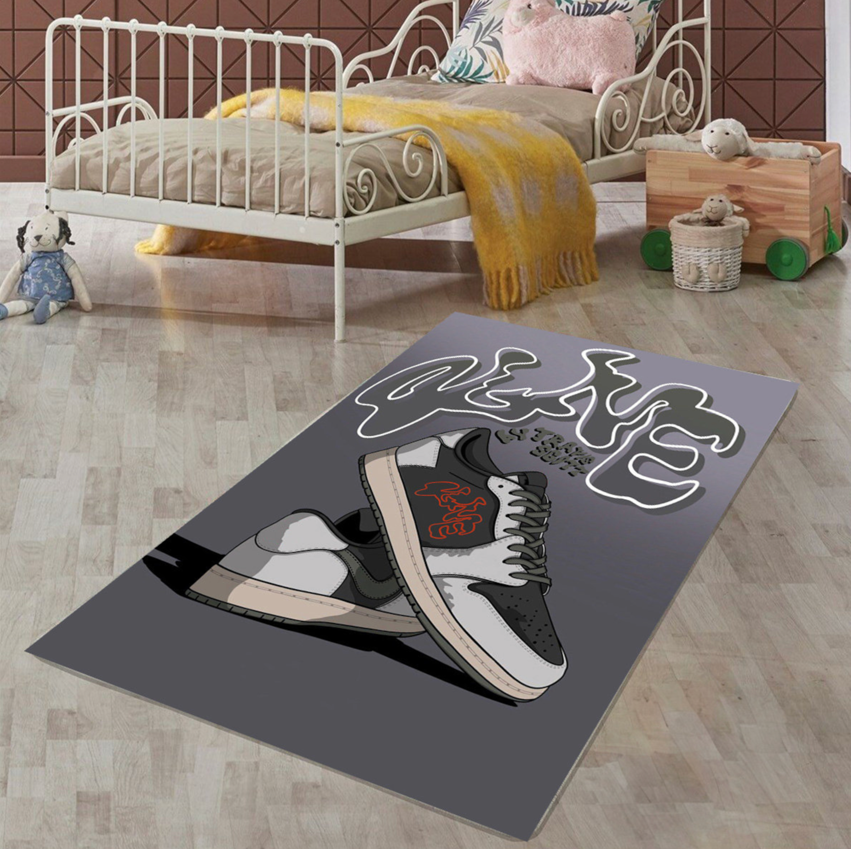 Just Rugging Non-Slip Rug Sneaker Room Decor Street Fashion Sneaker Rug Washable Mat Child Stain Resistant Living Room Kitchen Carpet