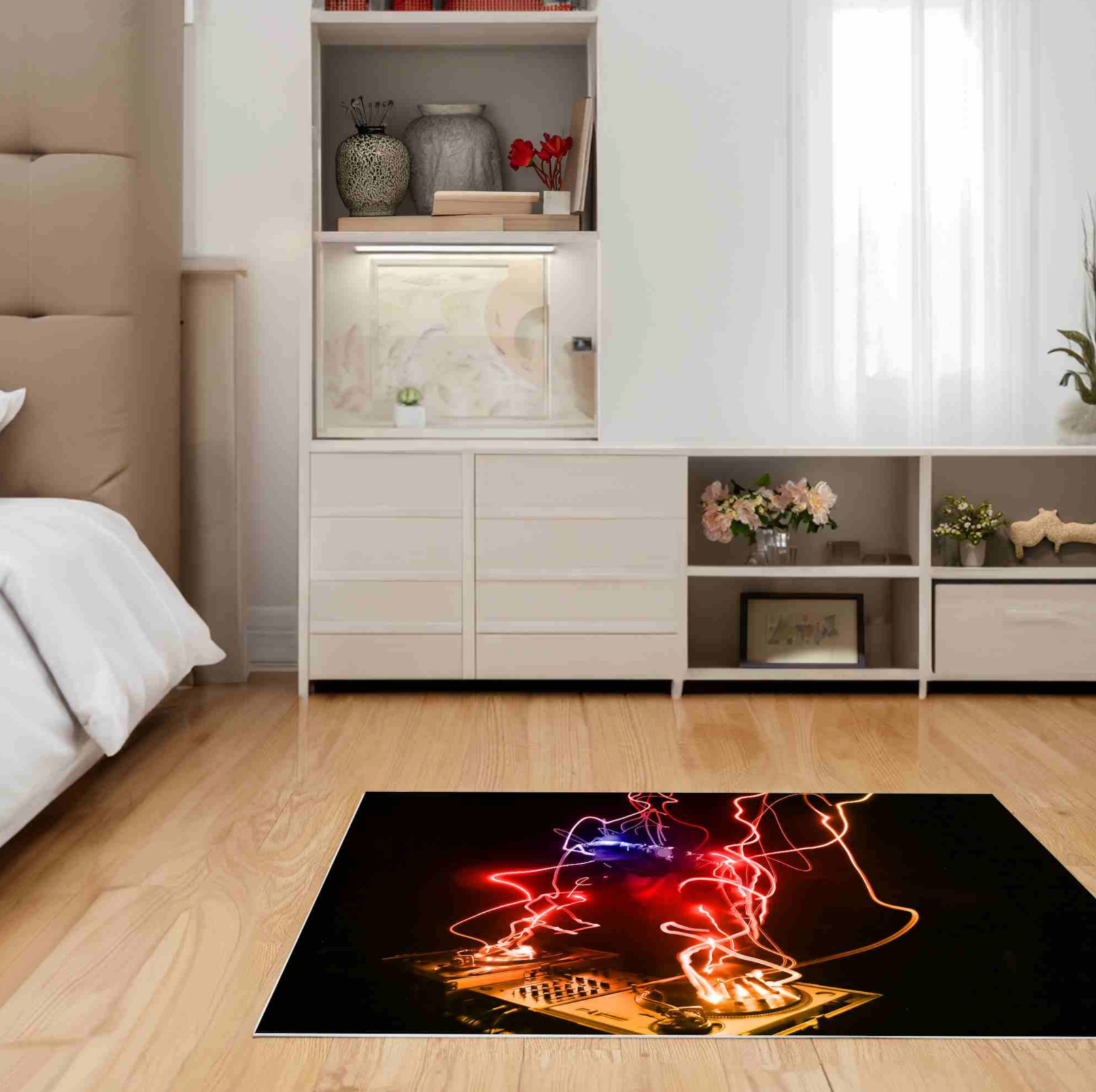 Just Rugging Non-Slip Rug Turntables DJ Theme Floor Rug: Iconic Music Pad Washable Mat Child Stain Resistant Living Room Kitchen Carpet