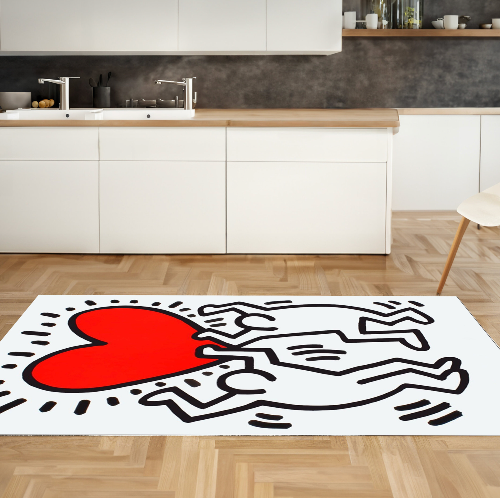 Just Rugging Non-Slip Rug TWO HOLDING HEART: Famous Artist-Inspired Rug Washable Mat Child Stain Resistant Living Room Kitchen Carpet