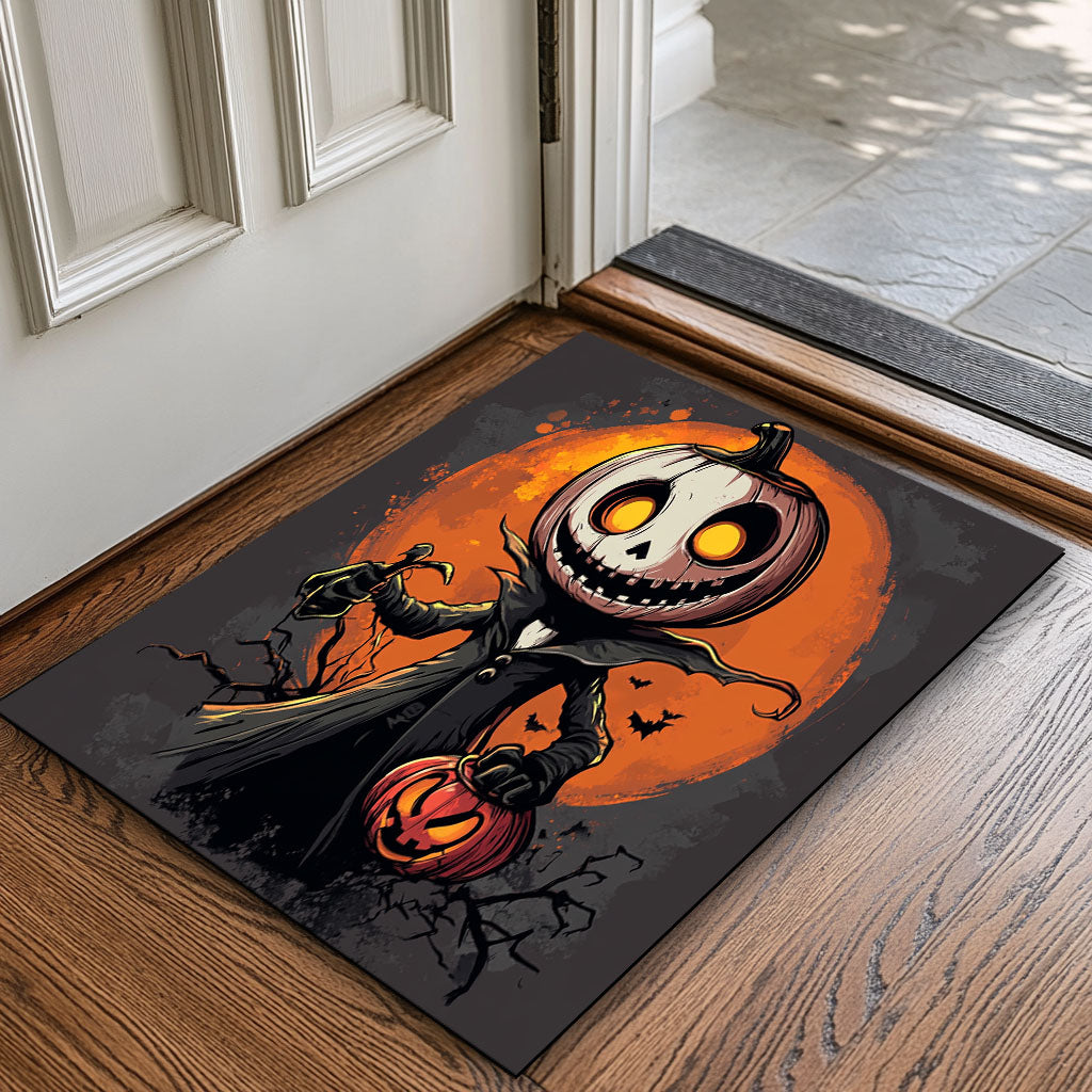 Grinning Pumpkin Reaper Halloween Doormat