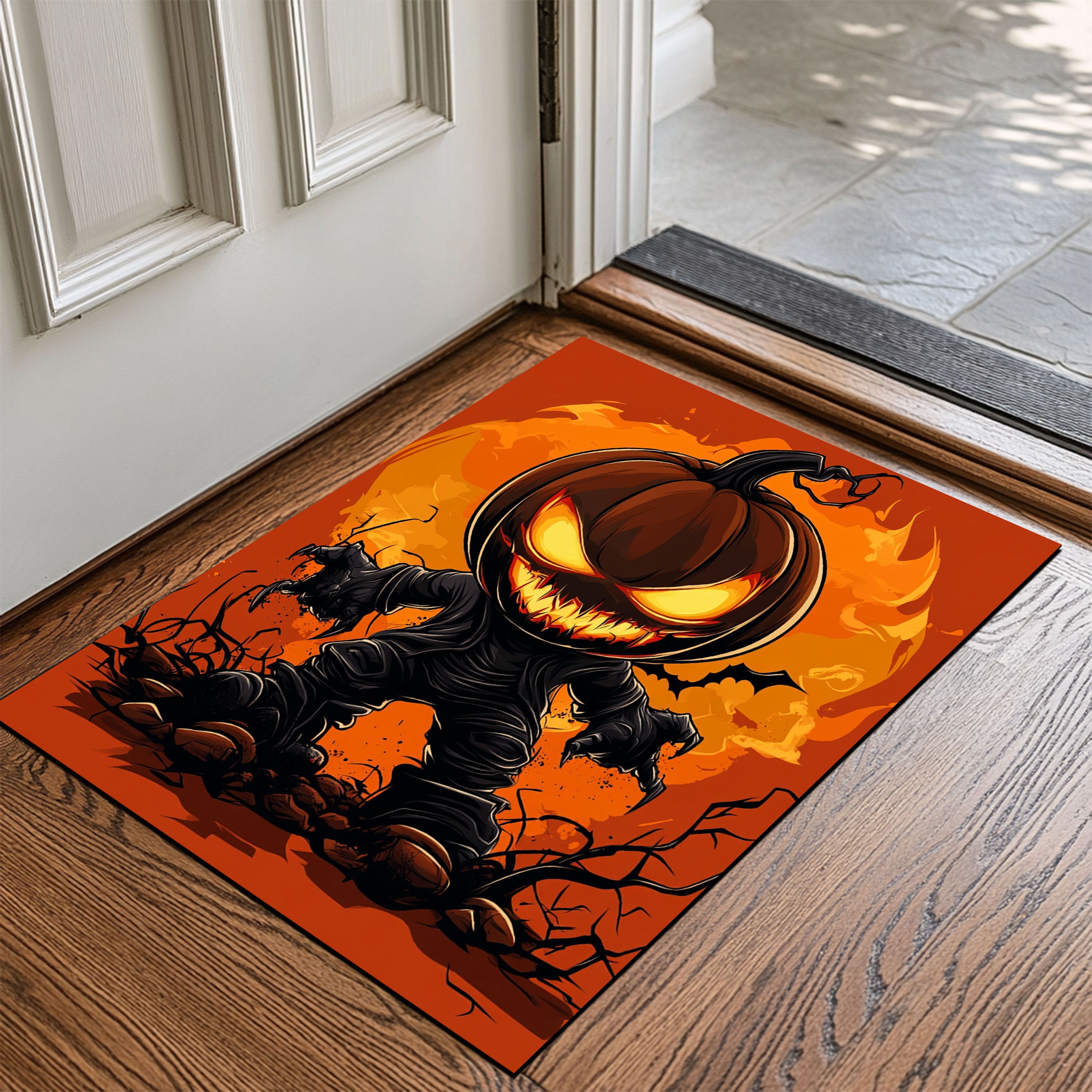 Evil Pumpkin Scarecrow Halloween Doormat