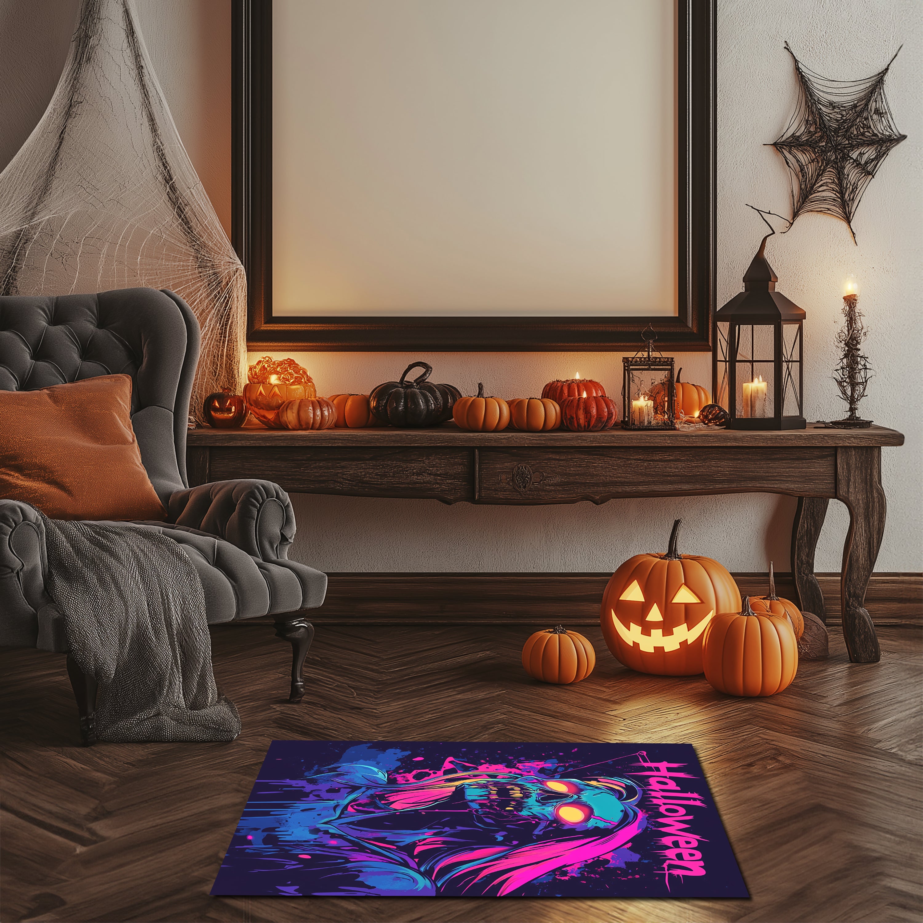 Neon Skull Halloween Doormat