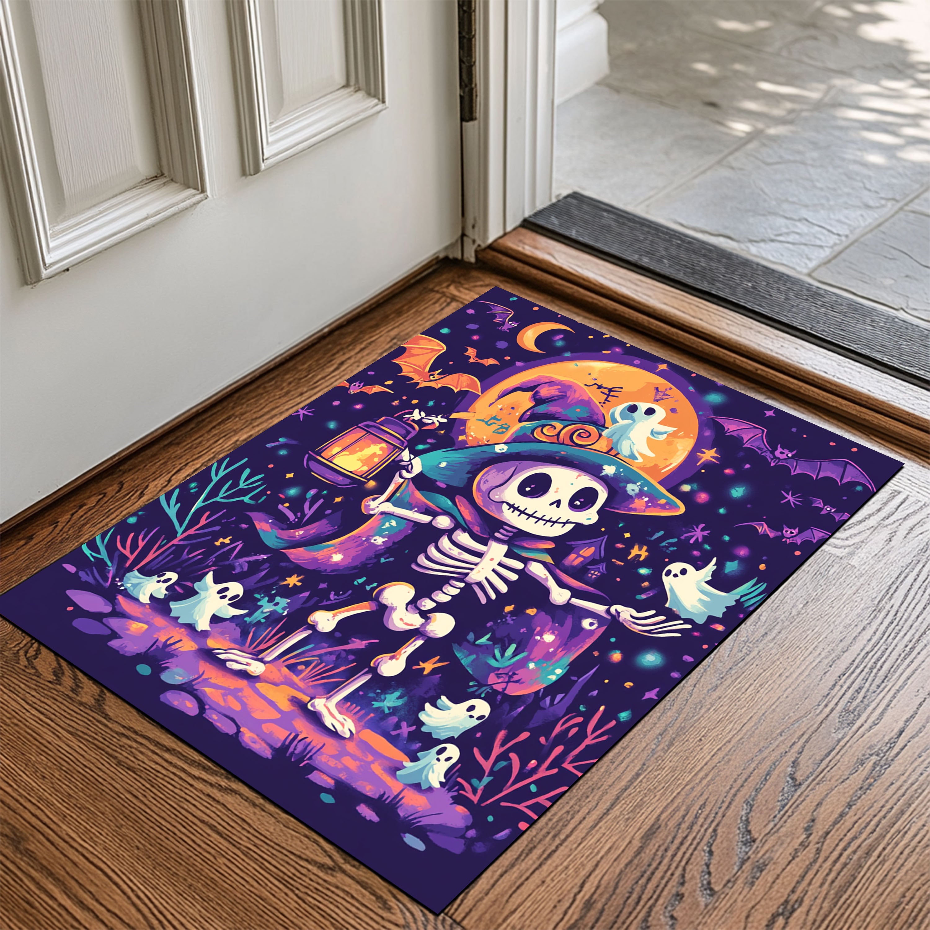 Playful Skeleton Design Halloween Doormat