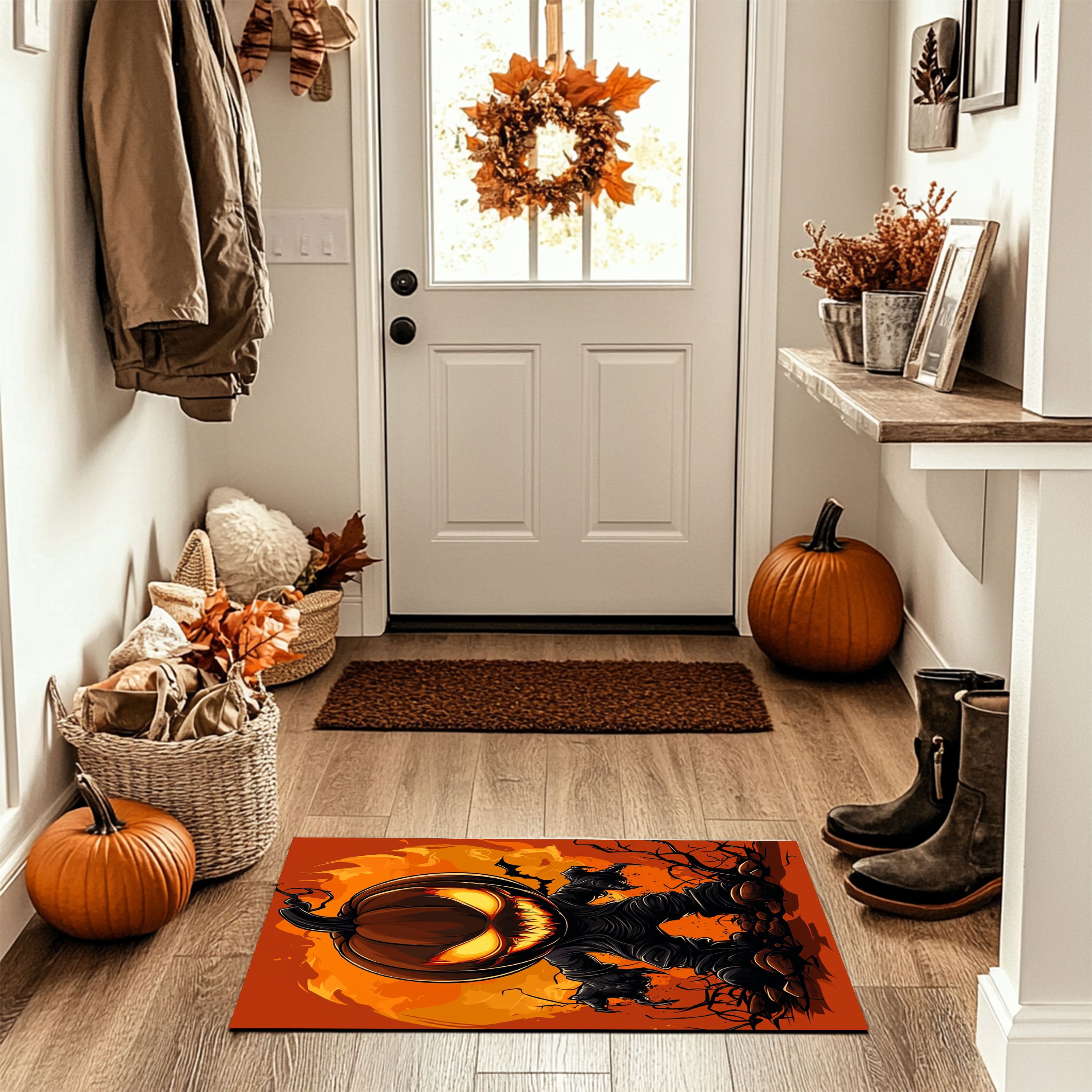 Evil Pumpkin Scarecrow Halloween Doormat