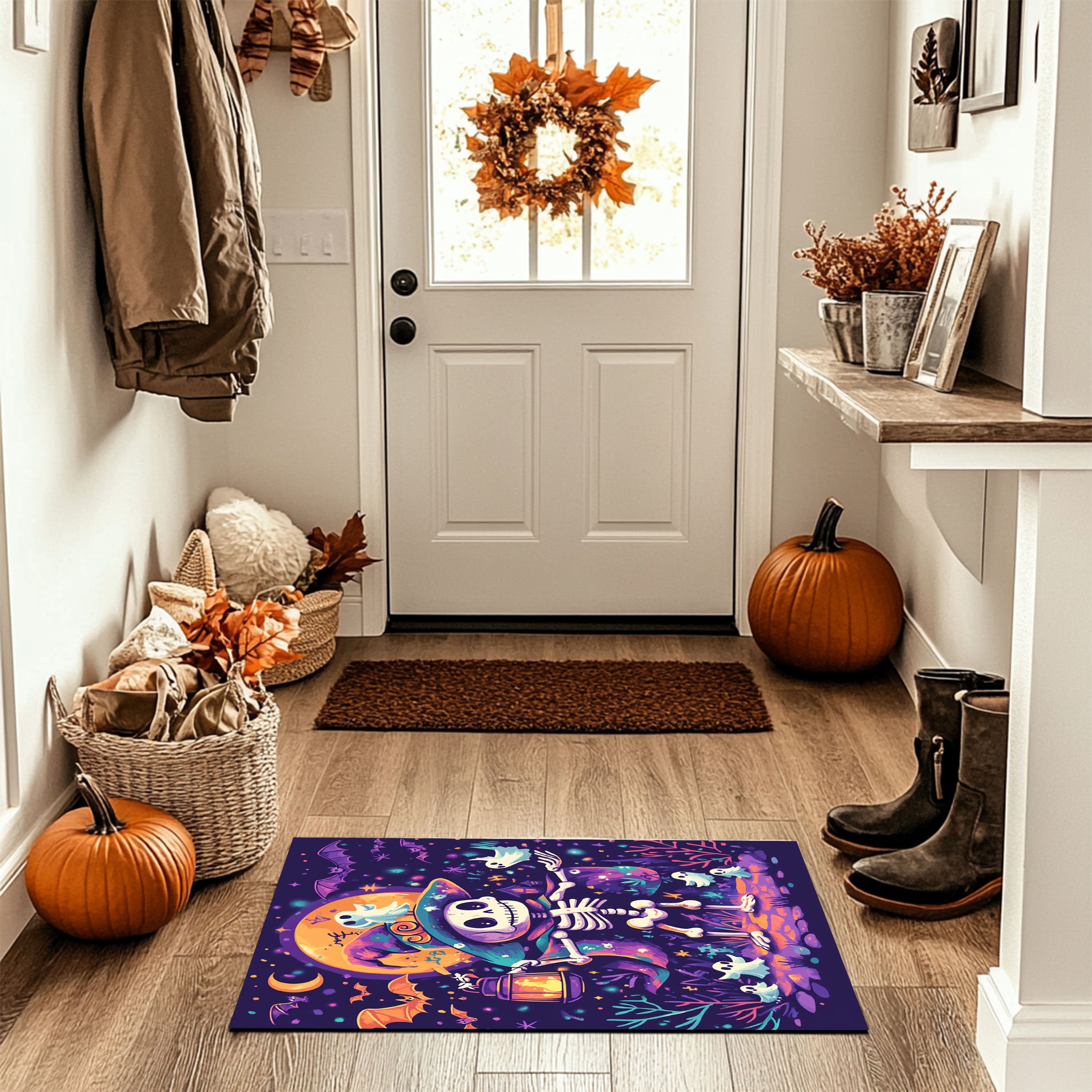 Playful Skeleton Design Halloween Doormat