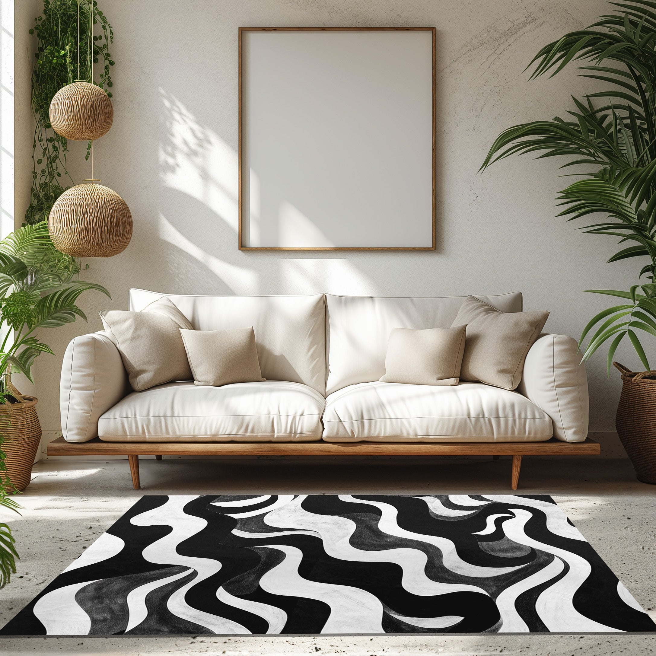 Black And White Abstract Non-Slip Rug