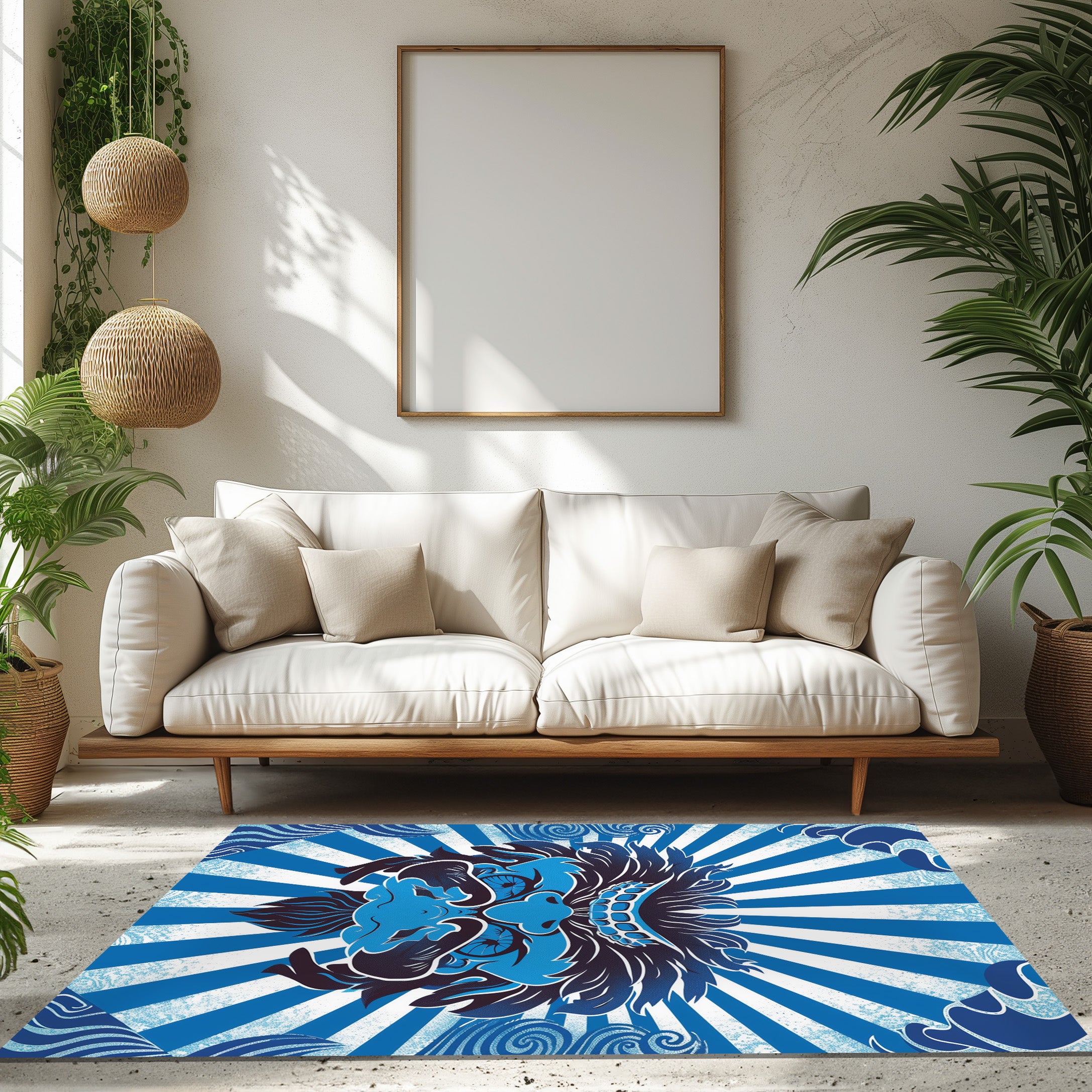 Central Blue Tengu Non-Slip Rug