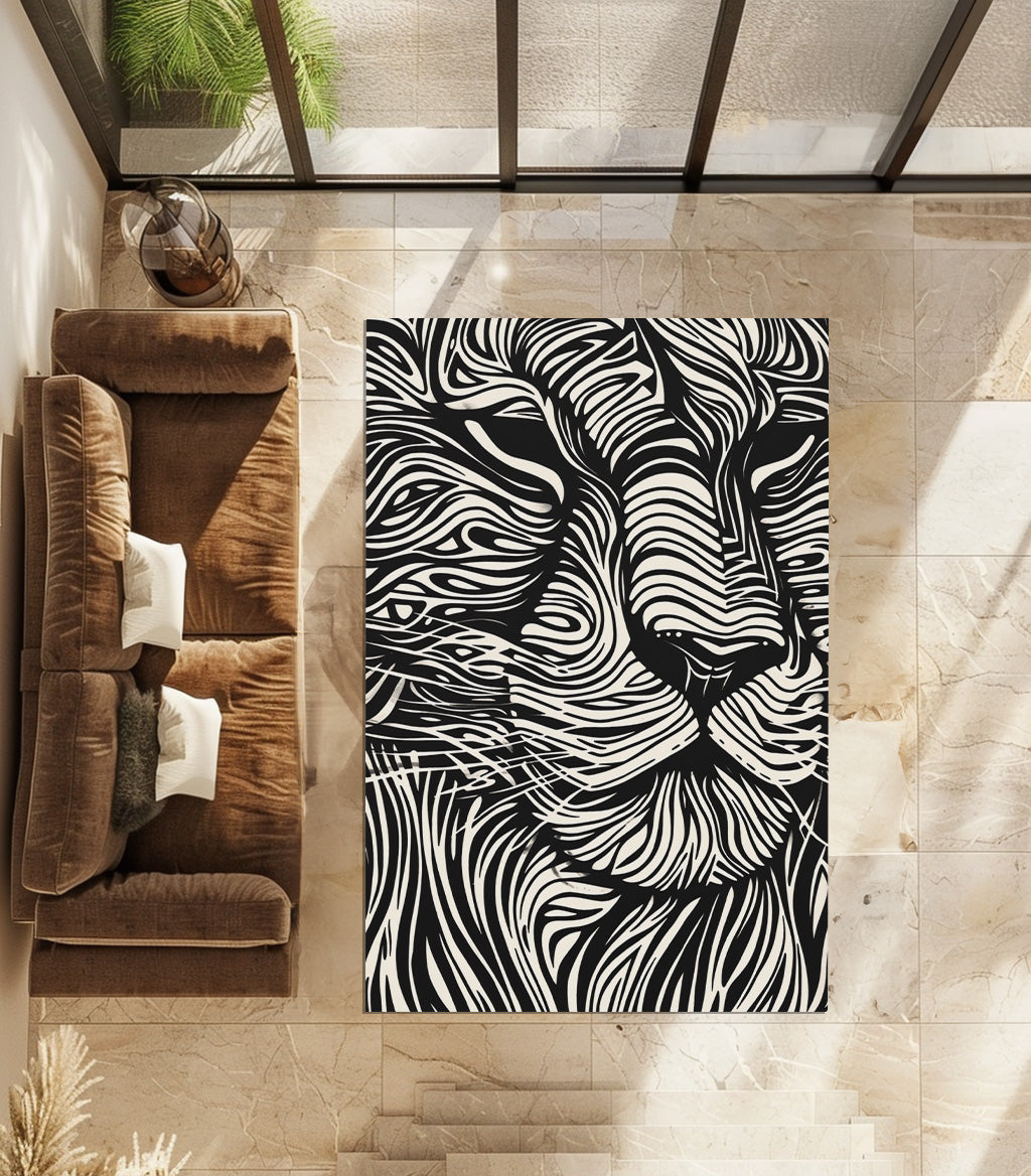 Black And White Lion Non-Slip Rug