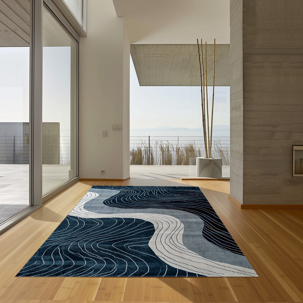 White Lines Designed Non-Slip Rug