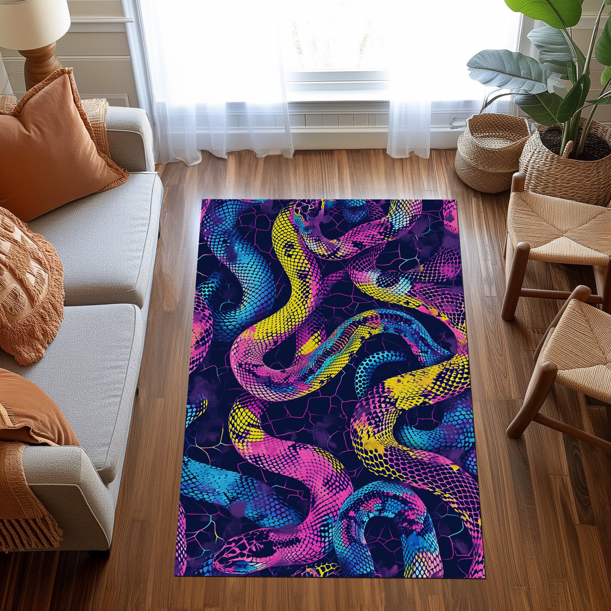 Neon Color Snakes Non-Slip Rug