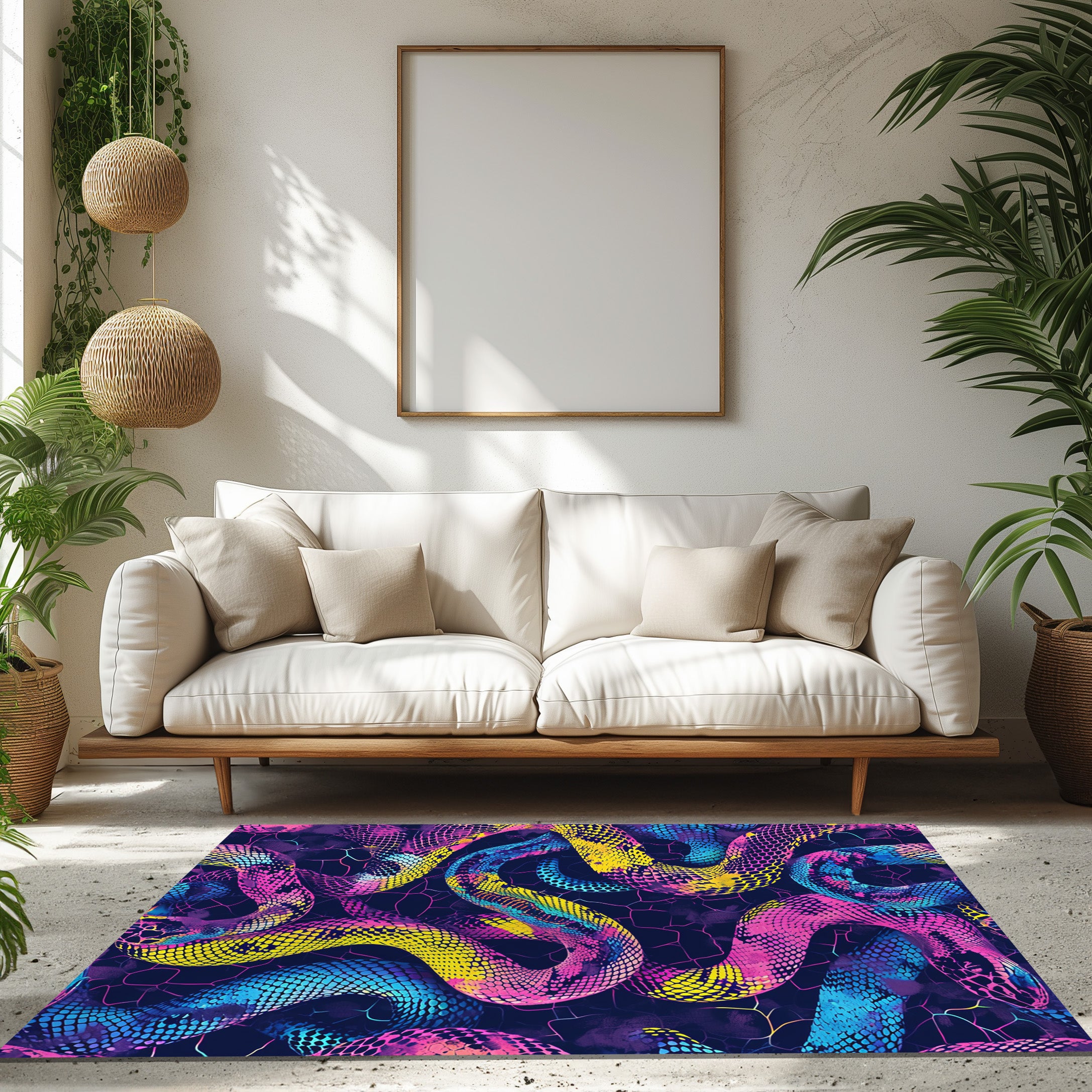 Neon Color Snakes Non-Slip Rug