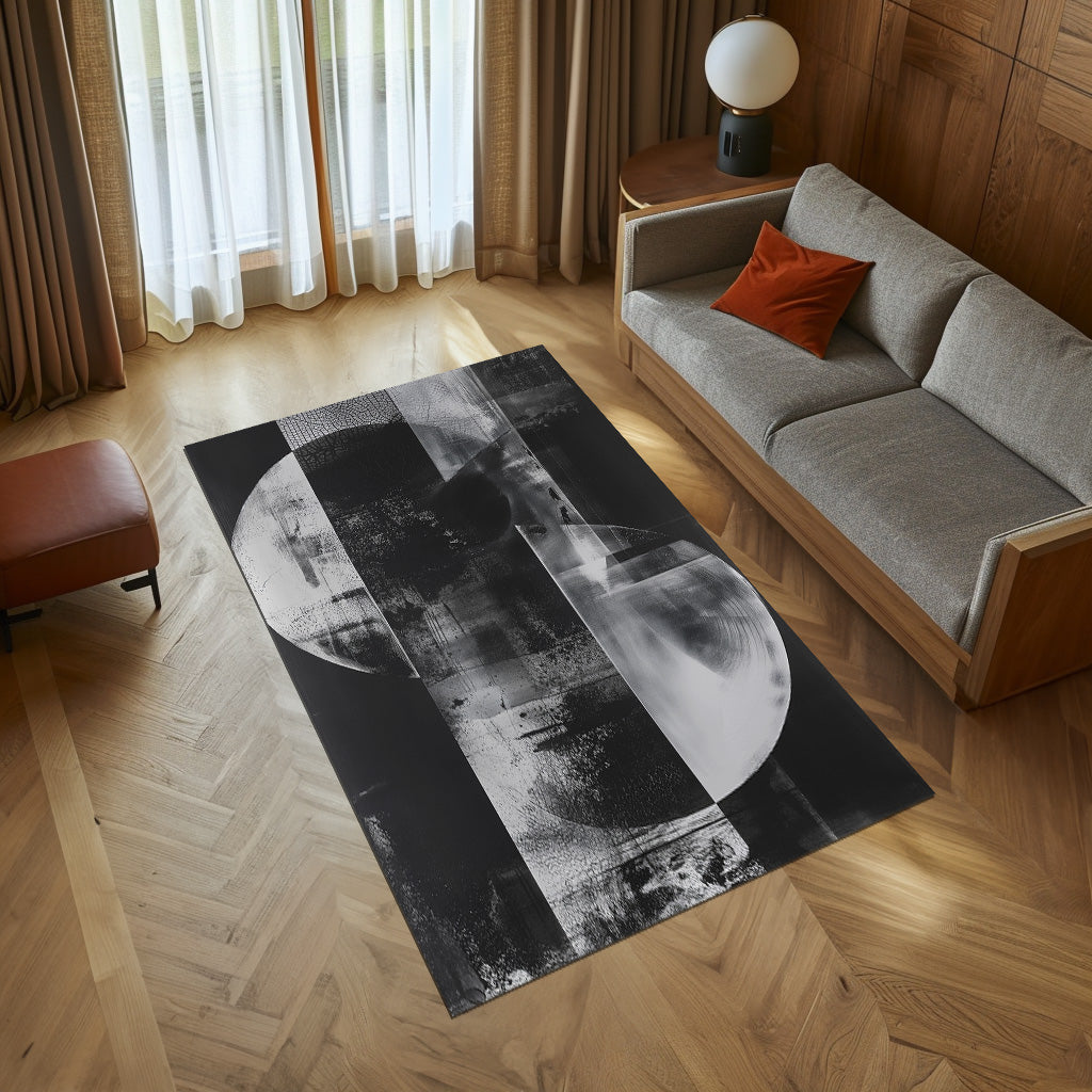 Black And White Abstract Non-Slip Rug