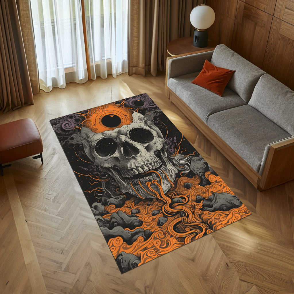 Black And White Skull Non-Slip Rug