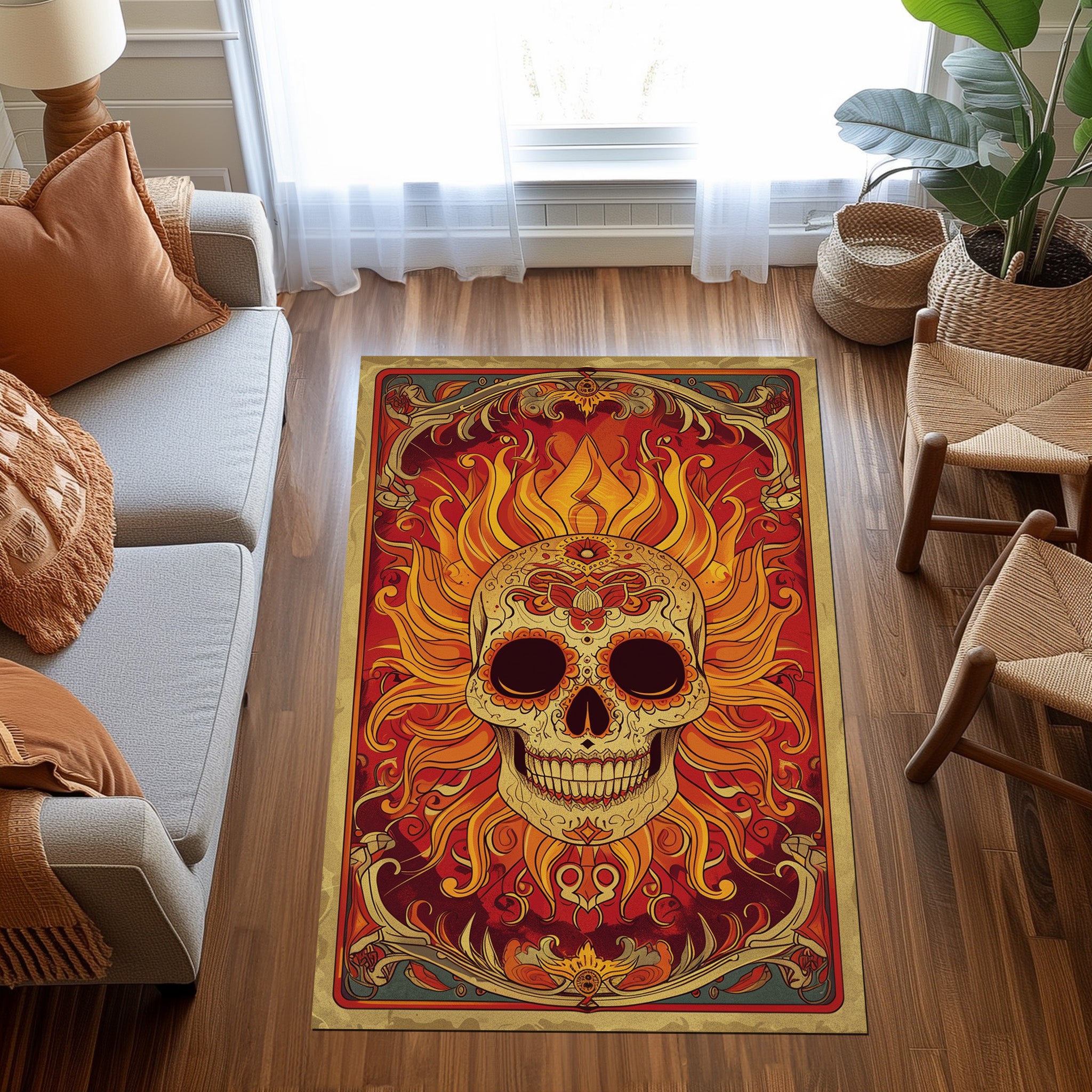 Mexican Skull  Tarot Card Non-Slip Rug