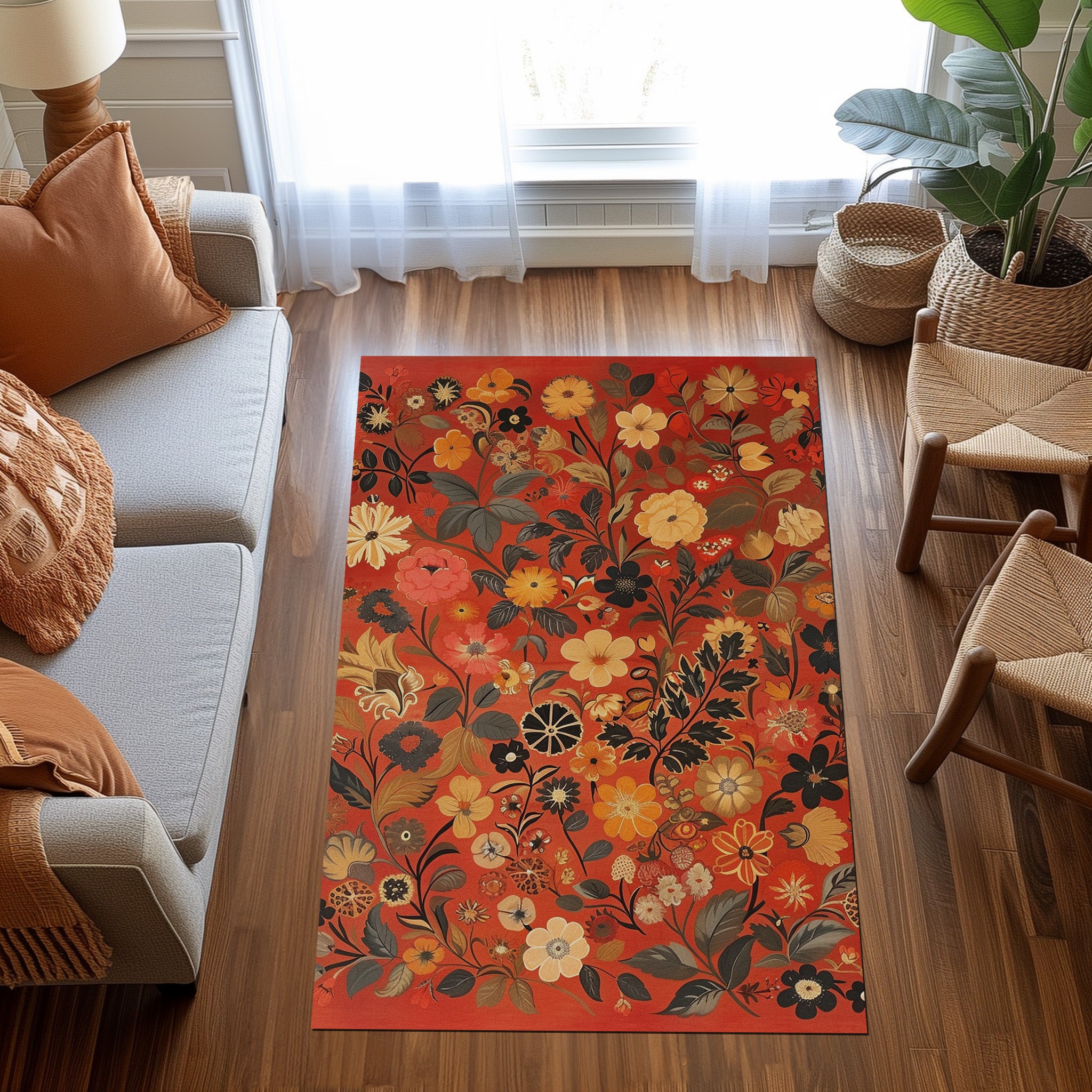 Vintage Design Flowers Non-Slip Rug