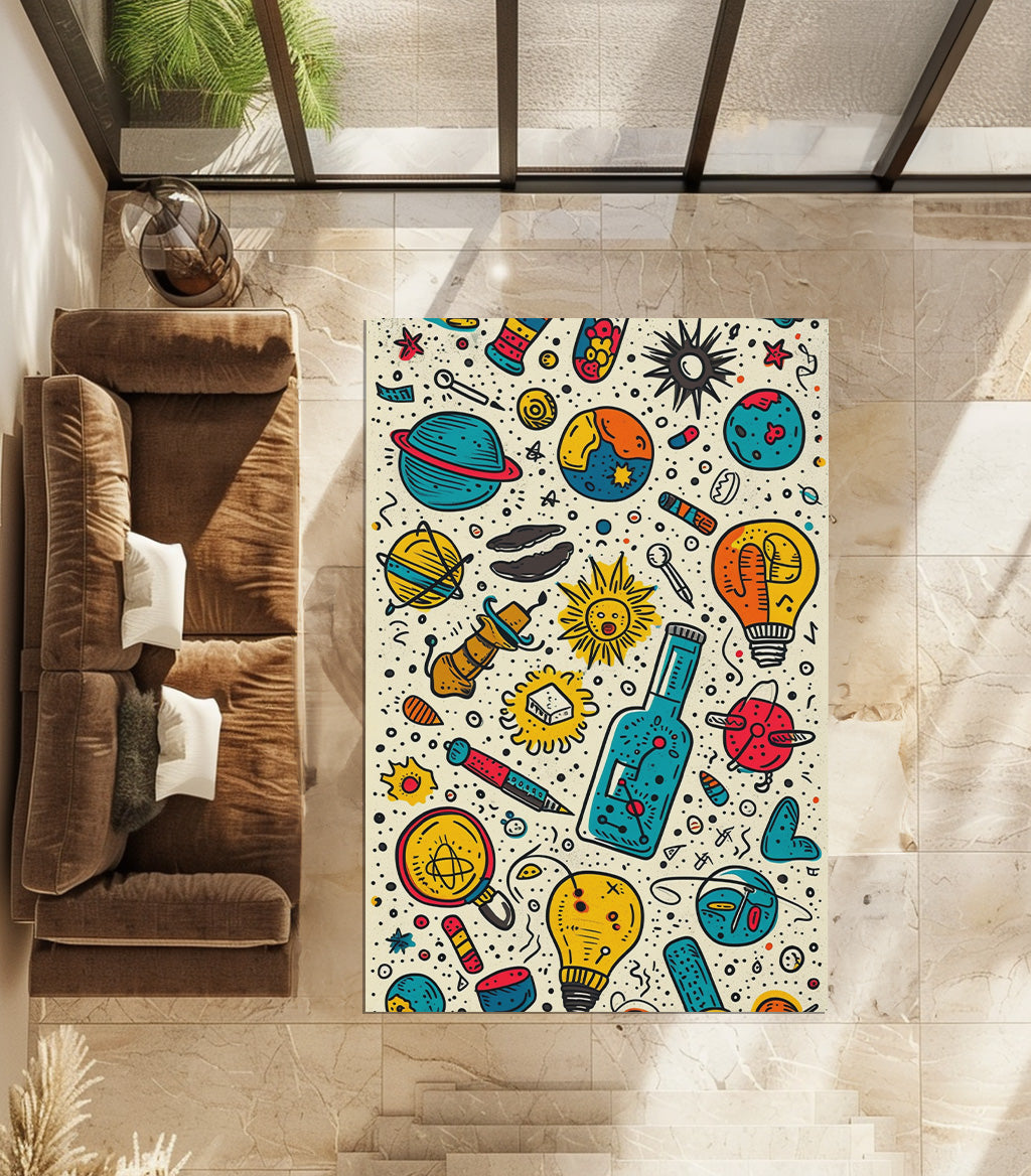 Drawn Doodle Masterpiece Non-Slip Rug