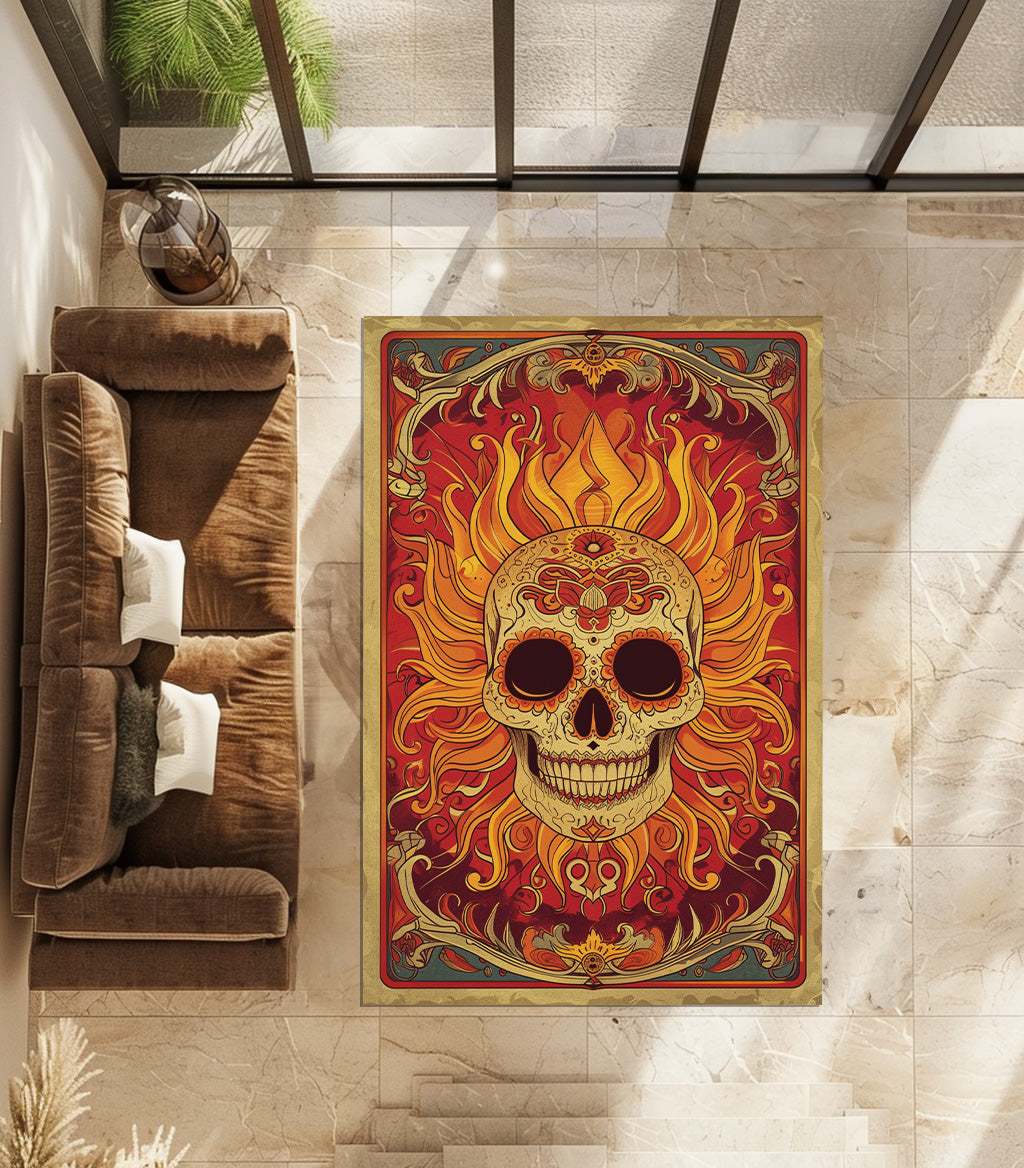 Mexican Skull  Tarot Card Non-Slip Rug