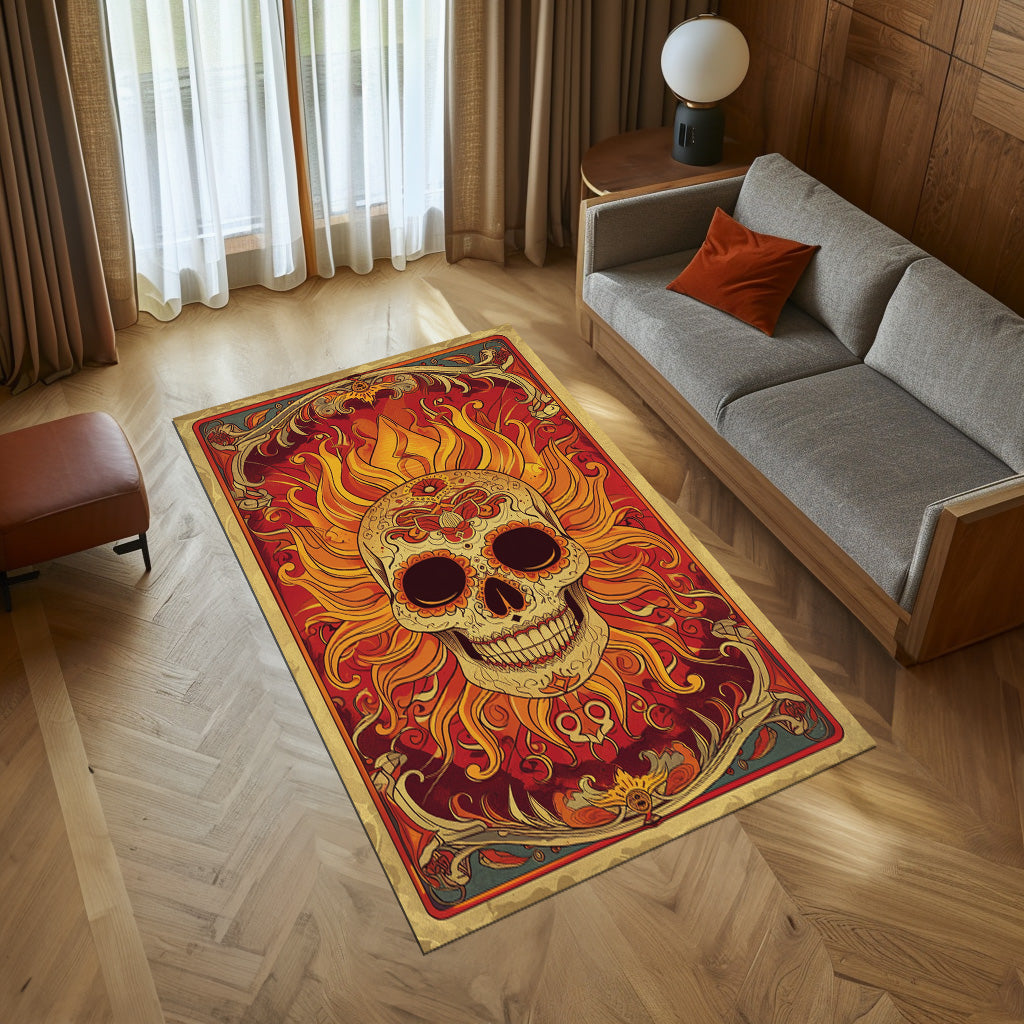 Mexican Skull  Tarot Card Non-Slip Rug